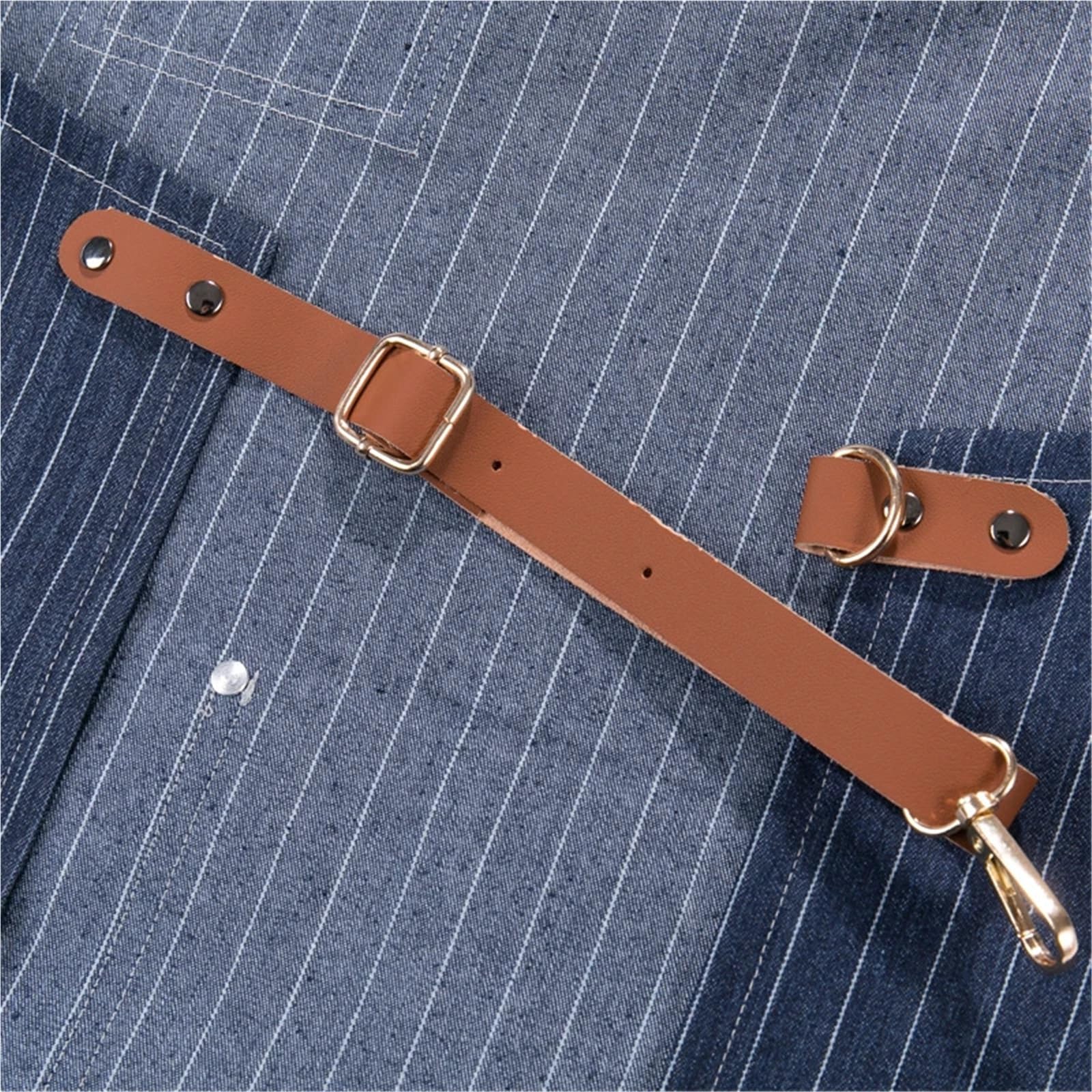Delantal de trabajo de mezclilla con correa de cuero y bolsillos, uniforme de camarero for estudio de belleza, barbería, cafetería, mercado, panadería. para Soldadura, Herrero