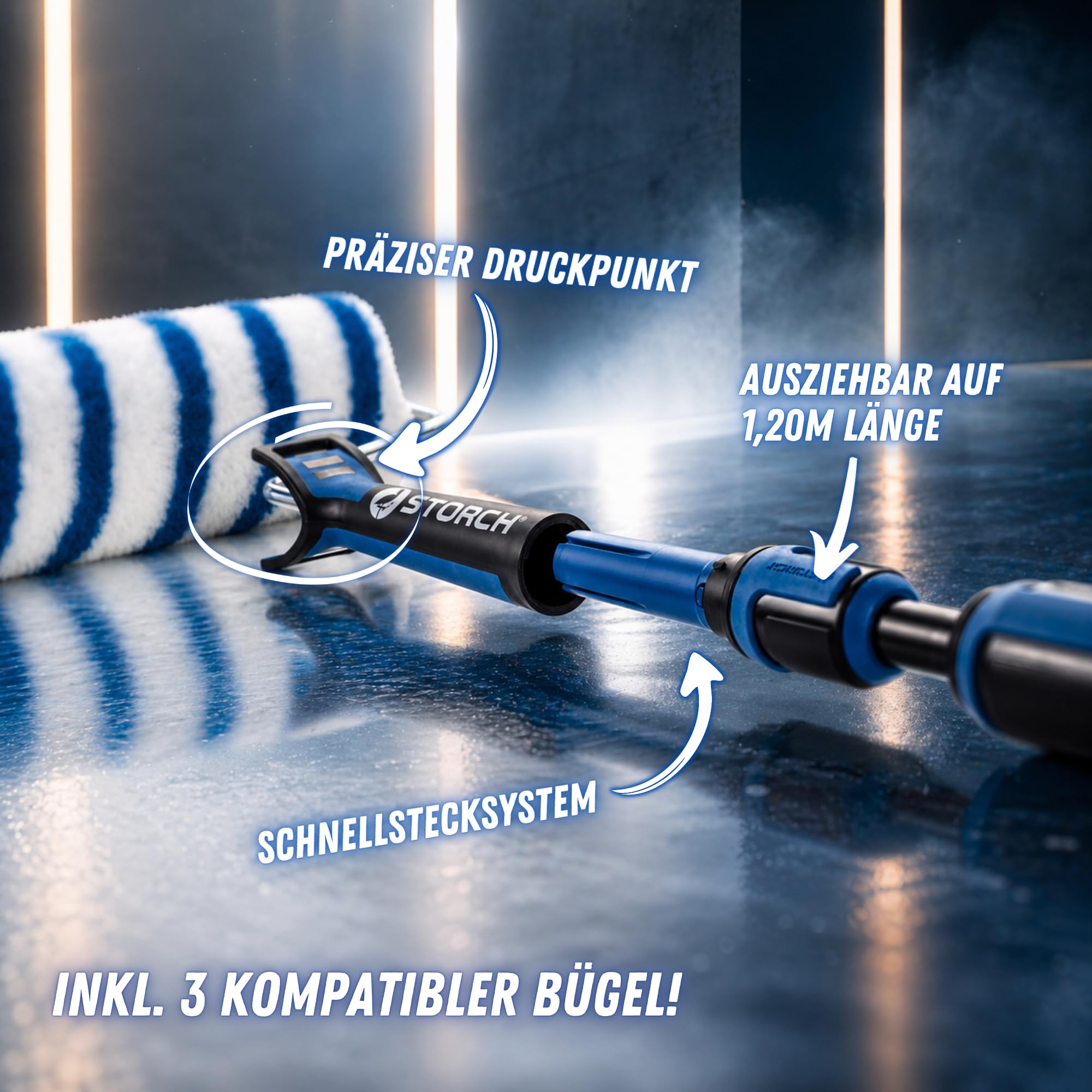 STORCH Profi Malerset 11-TLG. Dispersionsfarbe Silikatfarbe innen, Farbroller Set komplett - SmartCore Farbwalze, Lock-IT Edelstahlbügel, Teleskopstange, Heizkörperpinsel, Ringpinsel, Abstreifgitter