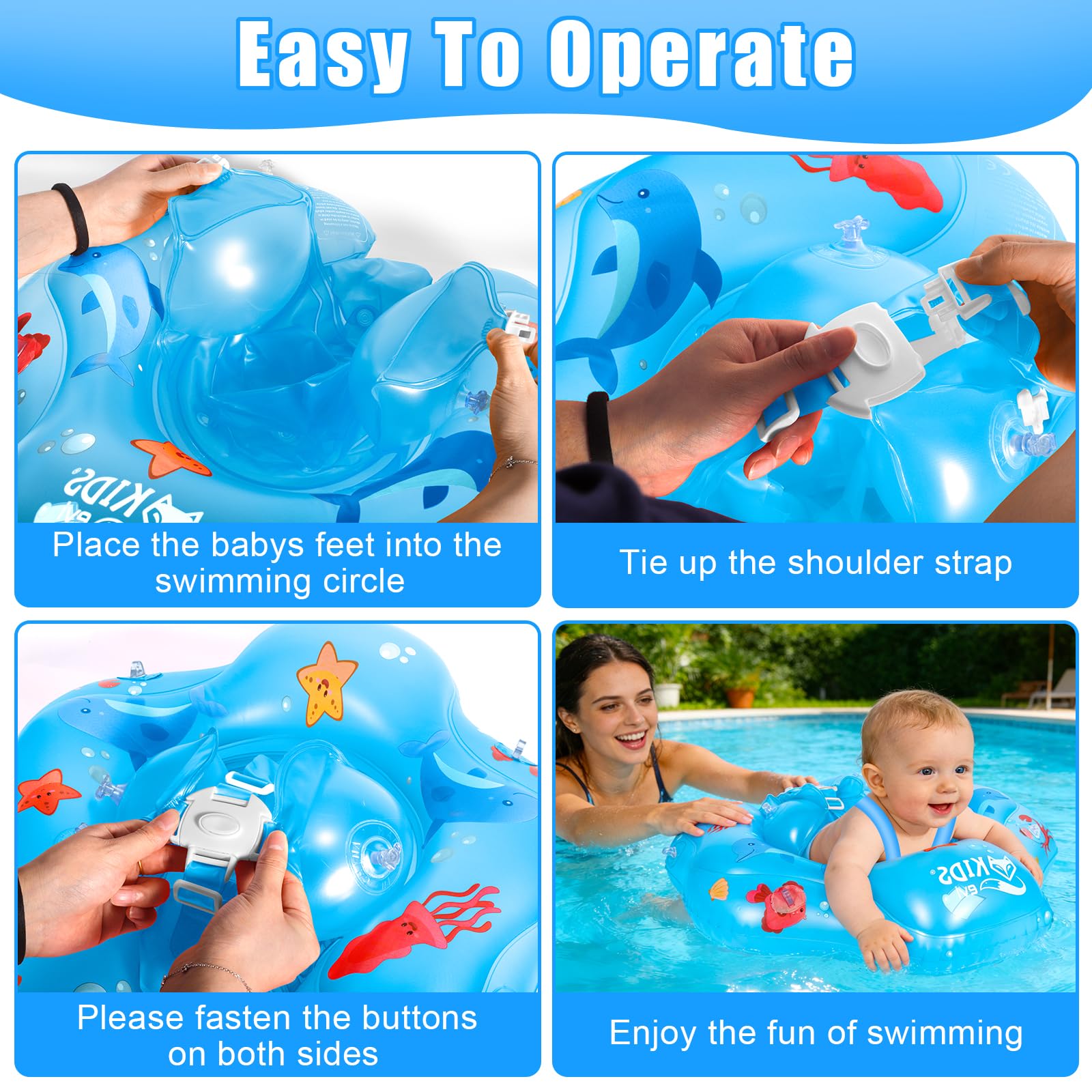 Piscina Salvagente Bambini Gonfiabile, Salvagente Neonato 1-3 anni, Salvagentes Neonato con Parasole e Seggiolino di Sicurezza, Anello di Nuoto Bambini UPF50+ Protezione UV(Blu)
