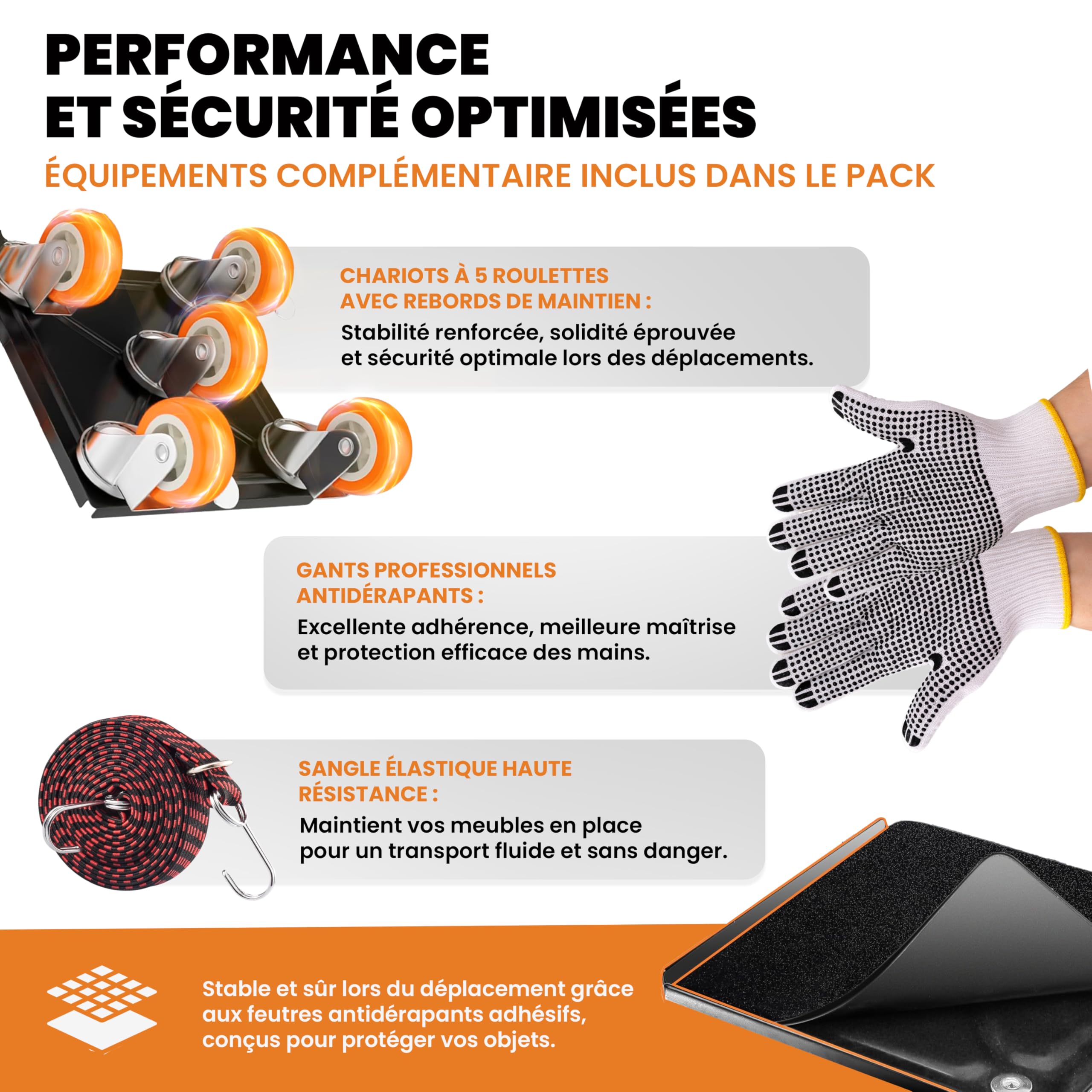 Kit Deplace Meuble 600kg - Leve Meuble avec Plateau Roulant et Roulette Charge Lourde - Chariot Demenagement pour Soulever et Déplacer Meuble sans Effort - Patins glisseurs pour Meubles - EASY MOVERS