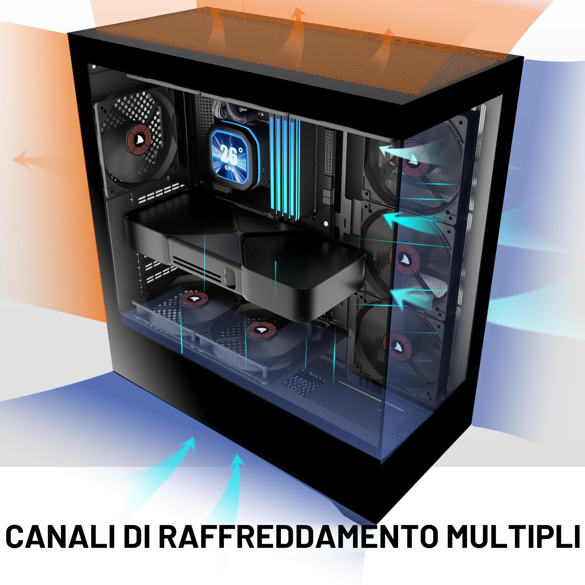KEDIERS Case PC Preinstallato con 4 × 120MM Ventola Nera, Case PC Mid Tower ATX, Case Computer con Vista Panoramica Pannello Frontale in Vetro Temperato, Nero, P4