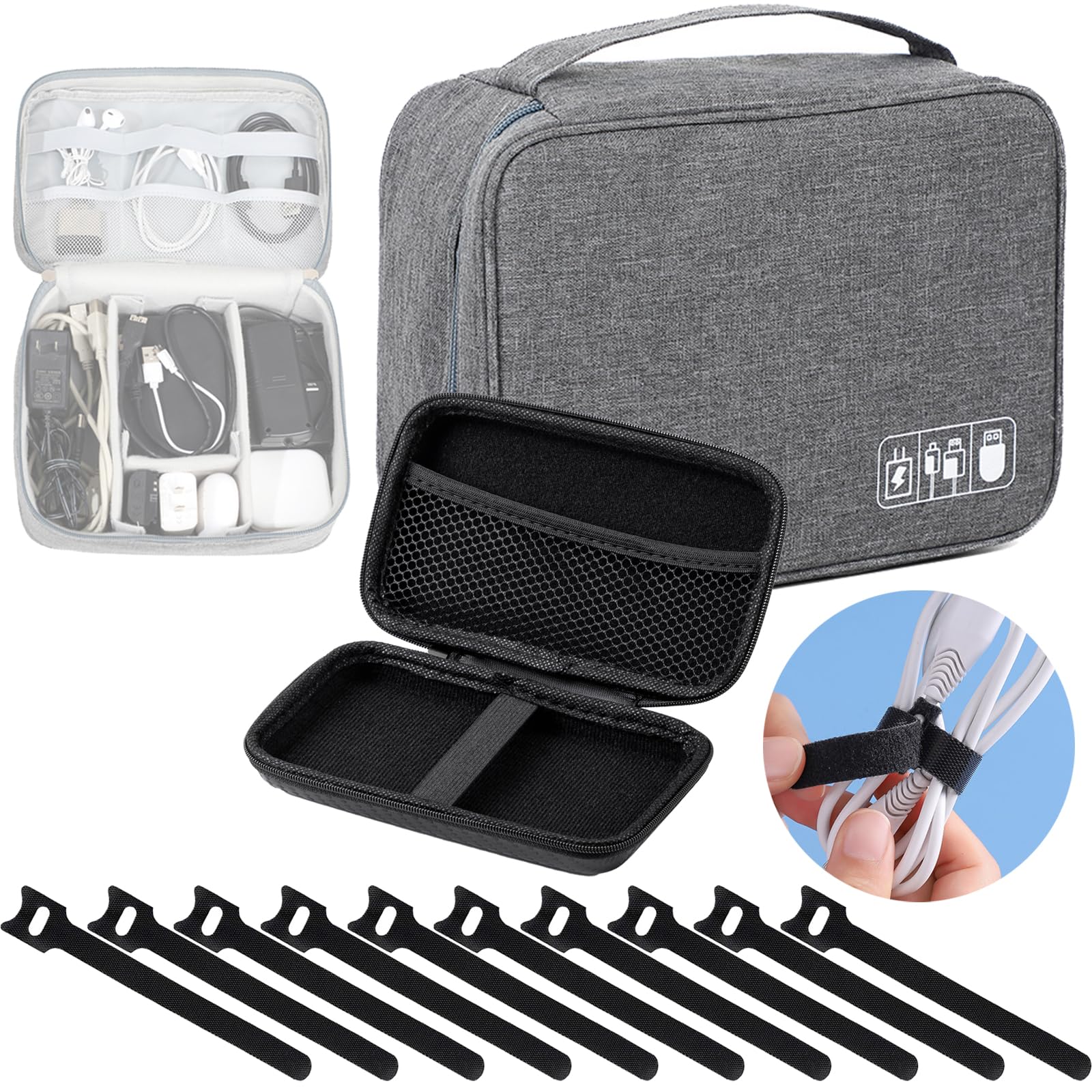 Portacavi Da Viaggio JSTHHTT - Borsa Organizer Per Cavi Elettronici, USB, Caricabatterie E Accessori Tech (Nero E Blu) - Foto 5