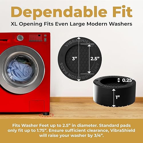 Miniatura 5 de VIBRASHIELD - Almohadillas antivibración para lavadora con HexaGrip – Detiene la lavadora y secadora en movimiento, caminar, evita el ruido