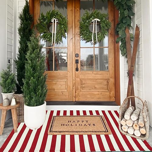 Vista 41 de Alfombra de exterior blanca y negra de 3 x 5 pies, alfombra de algodón tejida a mano, lavable a máquina, para interiores y exteriores, alfombra