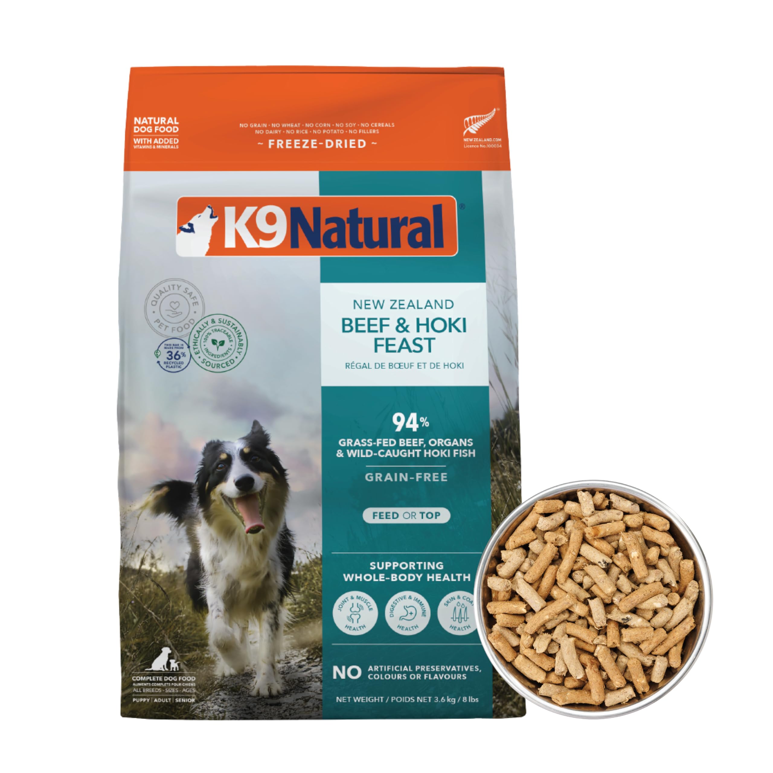 K9 Natural Grain-Free Freeze-Dried Dog Food, New Zealand Beef & Hoki Feast 8lb