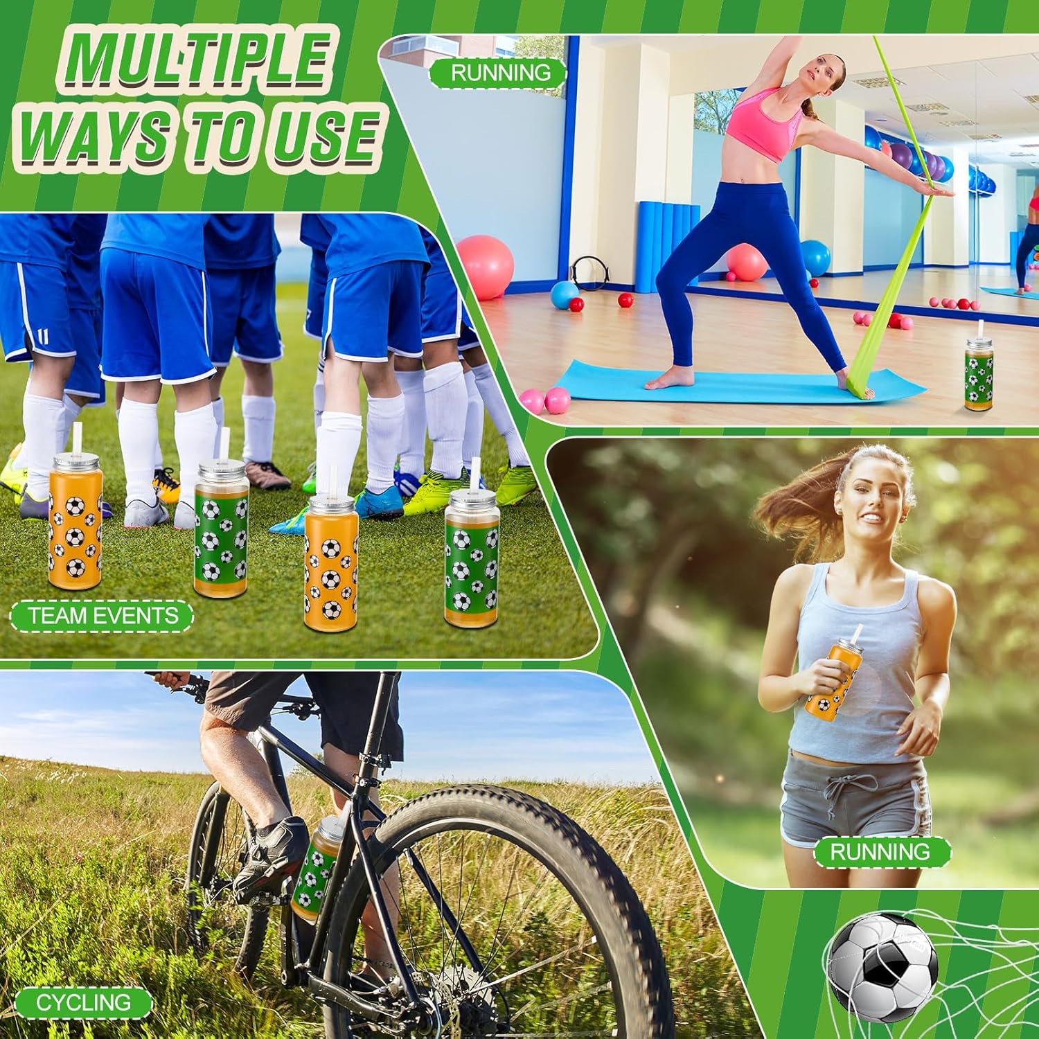 Maxdot 36 Pack 14.2 oz Soccer Plastic Cups with Lid and Straw Bulk Soccer Cup with Lid and Straw Clear Reusable Plastic Juice Bottles Tumbler for Sport Themed Party Favors Birthday Team Gifts