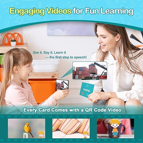 Miniatura 11 de Tarjetas flash de 50 primeras palabras para bebé con videos divertidos, tarjetas de imagen extra gruesas para terapia del habla, tarjetas