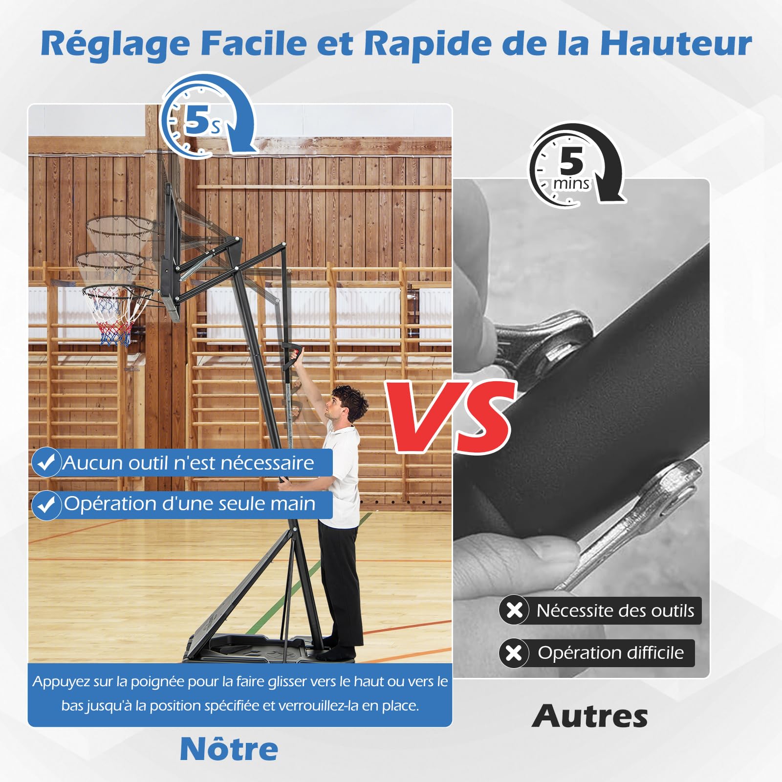COSTWAY Panier de Basket sur Pied Extérieur Hauteur 1,5/2,45-3,05 m, But de Basket-Ball Adultes Portable avec Panneau Incassable Base Remplissable à roulettes pour Jardin Terrain