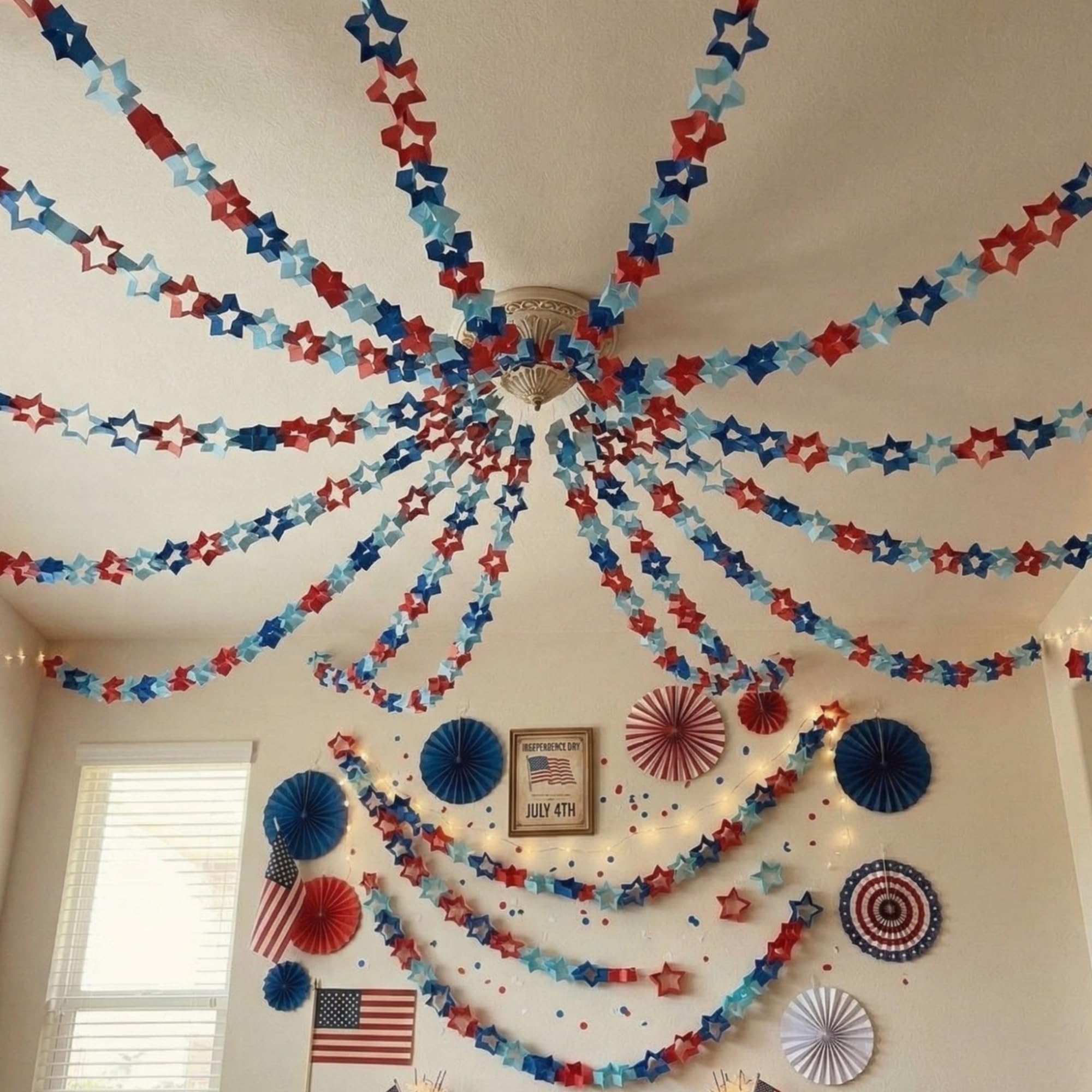 Tiras de papel con forma de estrella para decorar fiestas en terrazas y salones el 4 de julio