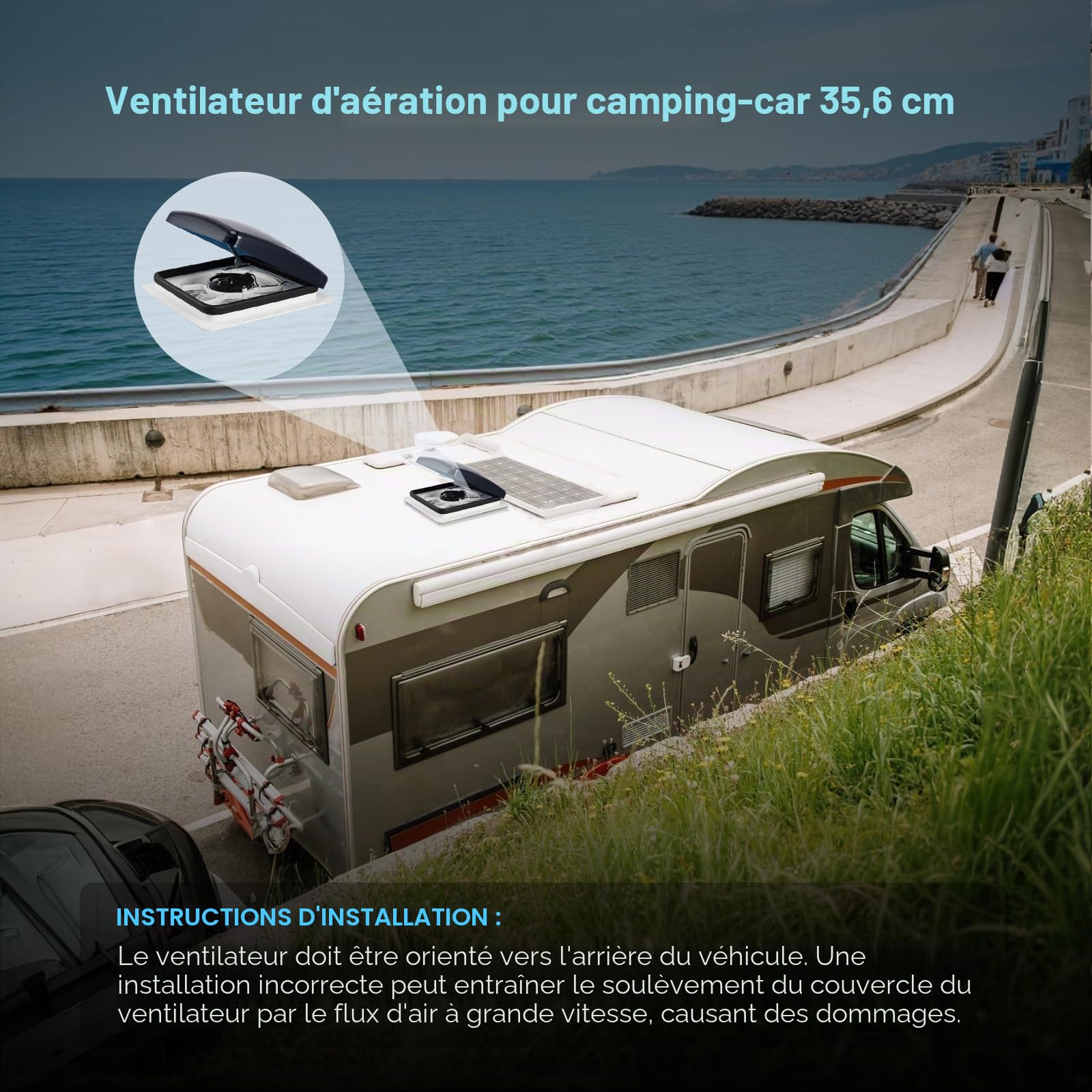 Ventilateur De toit Camping Car, Toit de Camping-car Ventilateur de lumière LED,ventilateur de toit bidirectionnel,ventilation pour camping-car, ventilateur de toit