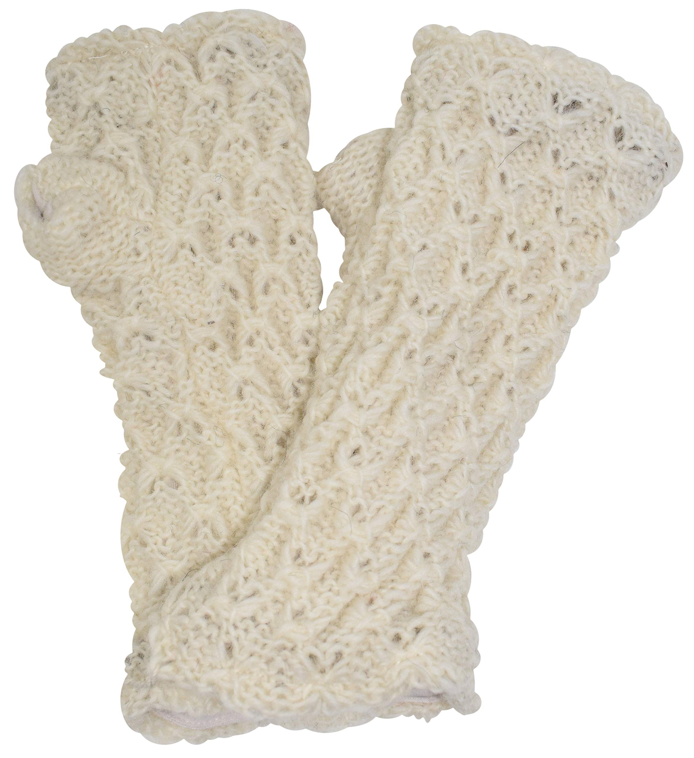 Gheri Women's Cr Warm Woolen Fleece Lined Hand Knitted Mittens Gloves Handwarmers