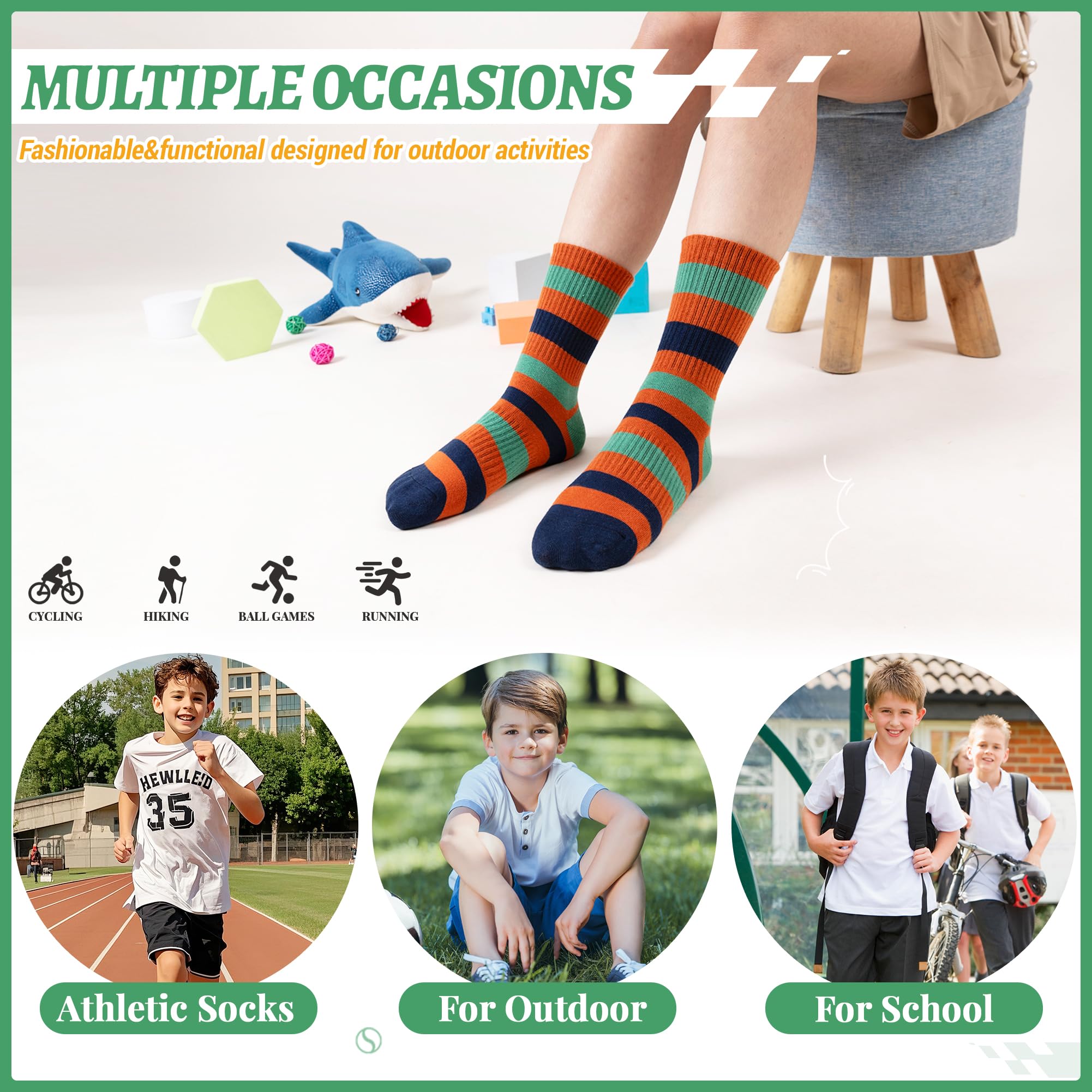 SEEYAN Calzini per ragazzi per bambini, atletica, sport, basket, allenamento, in cotone, 6 paia