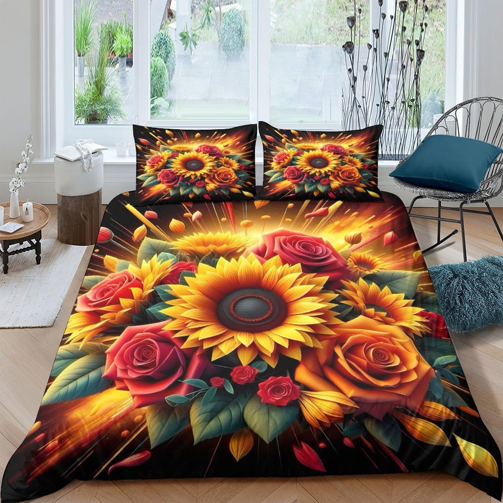 Ctjqhvkz Style-10 3D Printed Sunflower Fitted Sheet Microfiber Rose Mattress Cover Vibrant Floral Pattern For Bedroom Guest Room Decor Single（135X200cm）