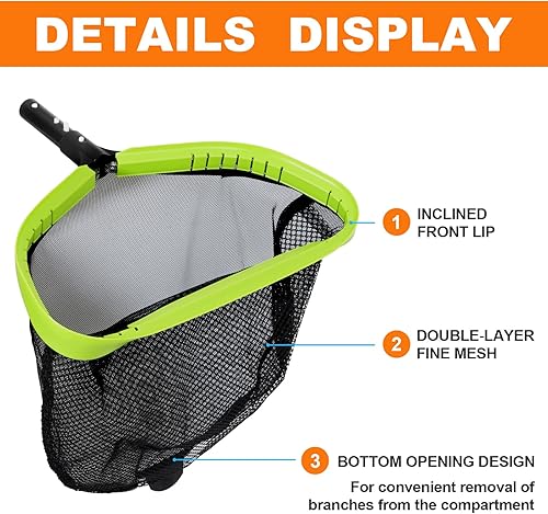 Miniatura 10 de Sepetrel, Red de piscina, redes profesionales para limpieza con bolsa profunda de nailon, marco de aluminio resistente y rastrillo de mango (poste