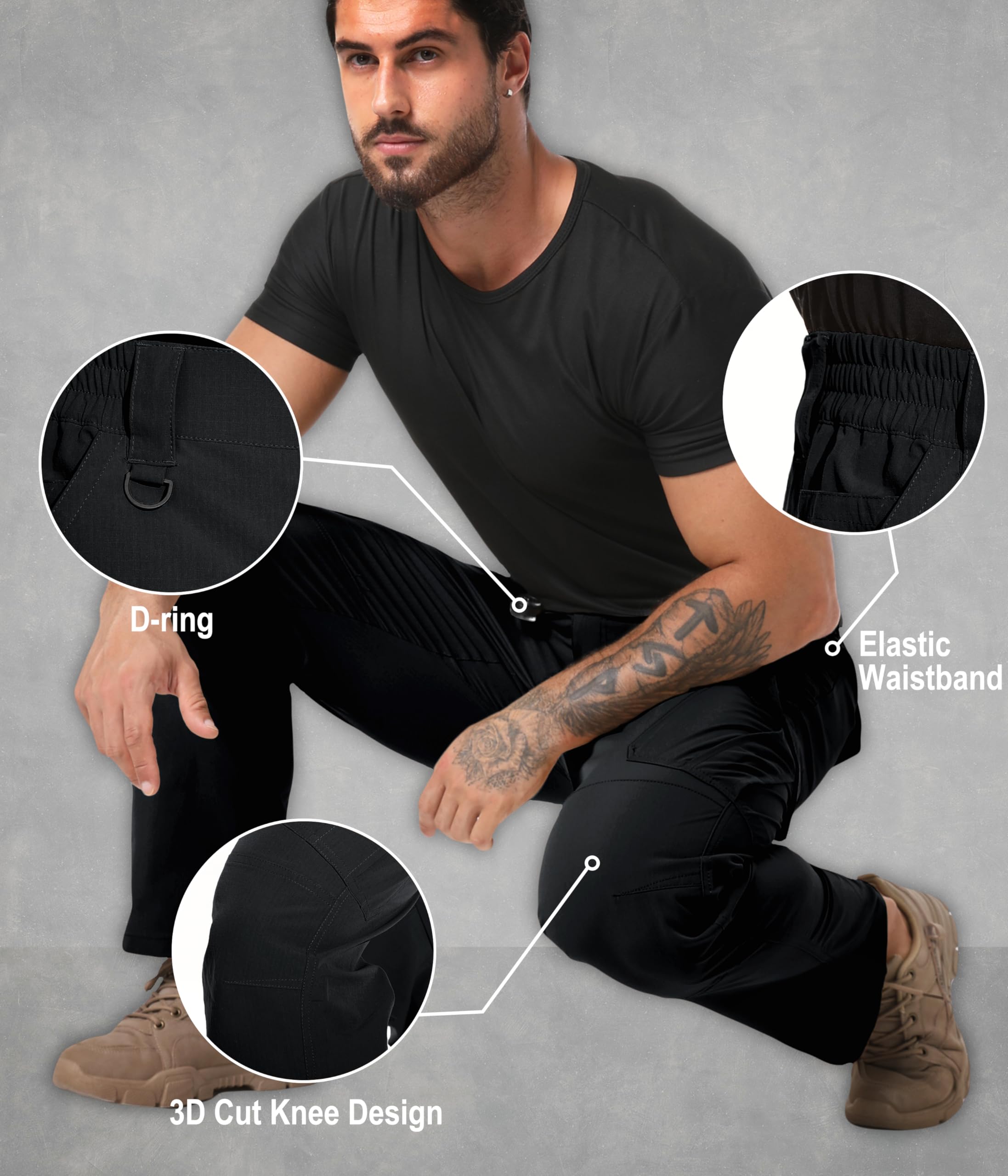 Arunlluta Taktische Herren-Hose, Ripstop-Hose, wasserabweisend, Cargo-Arbeitshose für Herren, Stretch-Wanderhose, leicht
