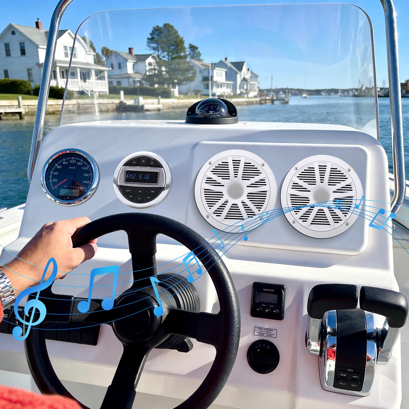 Marine Stereo Radio Bateau Système avec 2 Haut Parleurs, MP3 Player AM/FM Radio imperméable für Boote, Yachten Marineboote, BT5.0 Verbindung