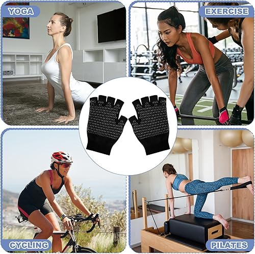 Miniatura 4 de Eurzom 2 pares de guantes de yoga antideslizantes para mujer, guantes de pilates sin dedos con agarres para yoga, fitness, entrenamiento, deportes,