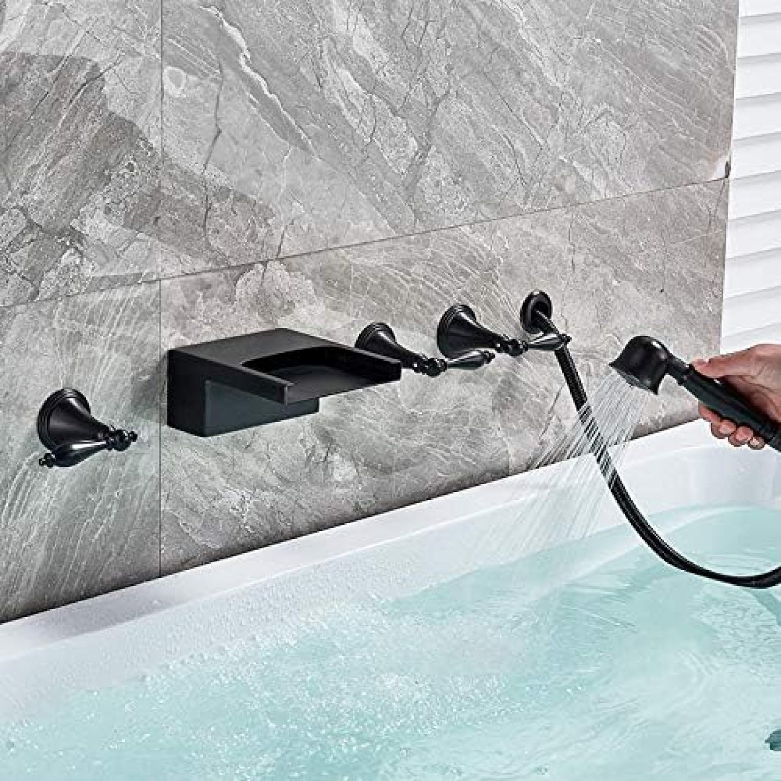 Rubinetto Per Vasca Da Bagno A Cascata A Led Annerito Montato A Parete Rubinetto Per Lavabo Vasca Diffuso Con Doccetta Rubinetto Per Doccia Da Bagno Rubinetto