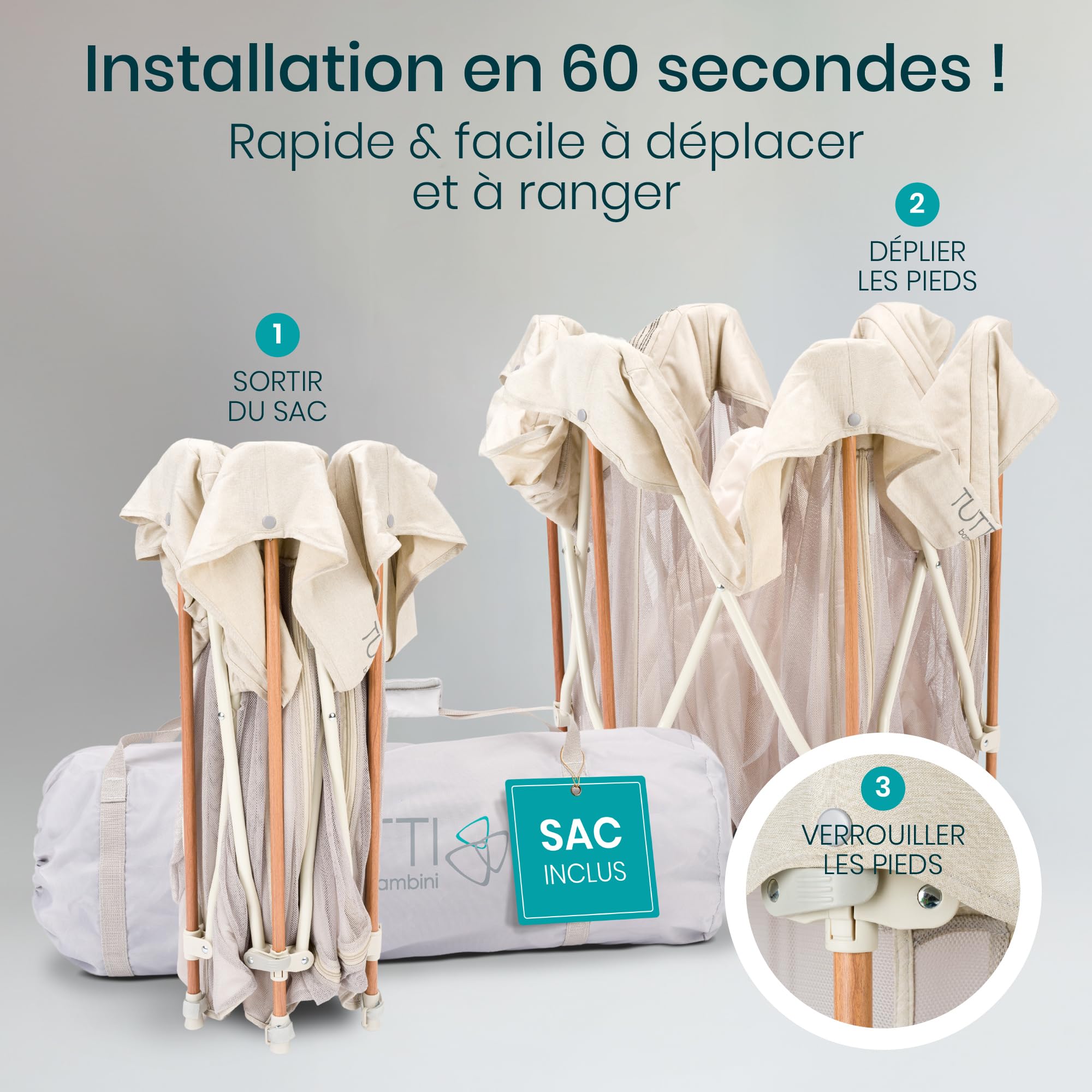 Tutti Bambini Parc Bebe Pliable - Parc Enfant & Tout-petits - Parois en Maille & Porte Zippée - Tapis de Sol & Sac de Transport - 135 x 135 x 75 cm (Écru)