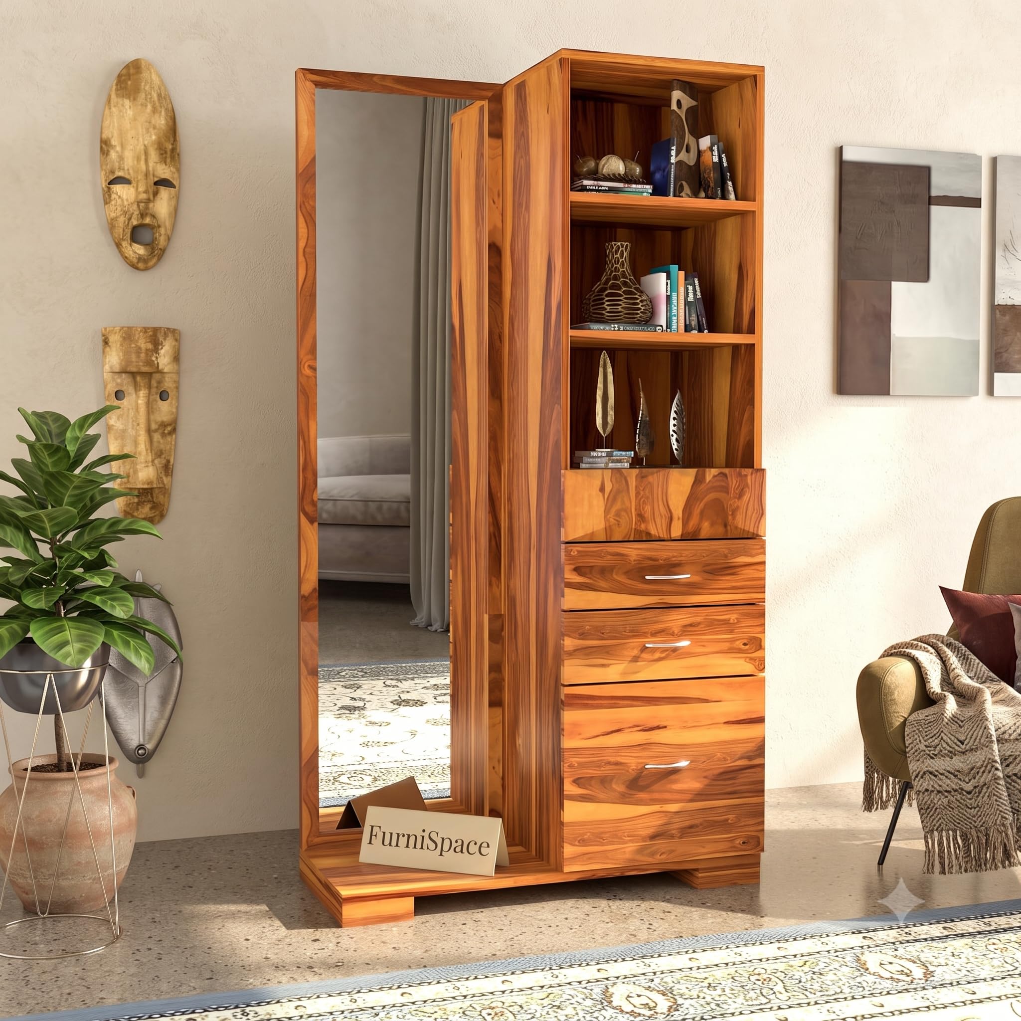 Sheesham Wood DressingTable with Mirror and Storage Premium Vanity Table Luxury Modern Dressing Table Design (Honey 6)-image-31