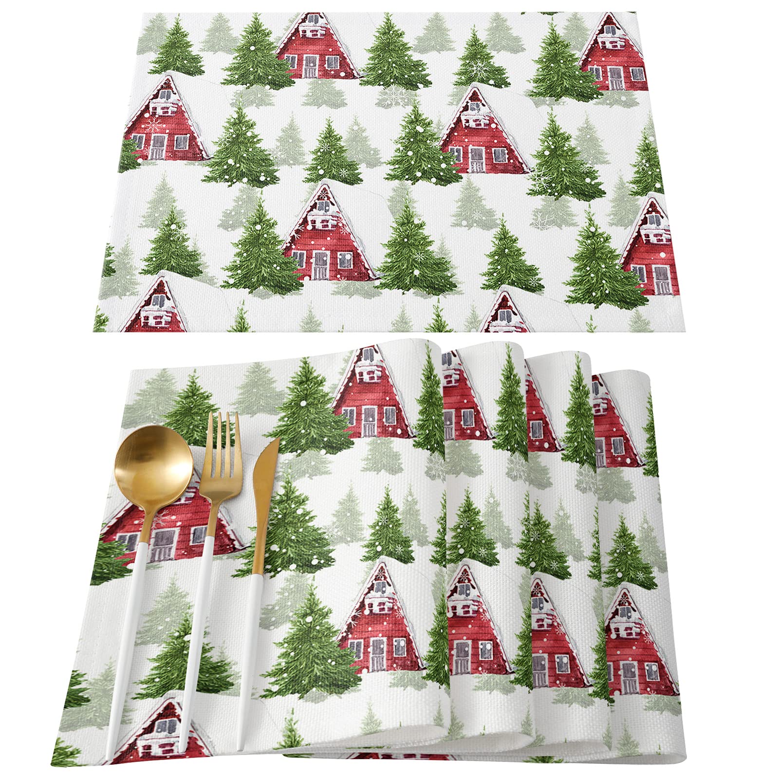 Christmas Tree Placemats for Dining Table, HeatResistant Kitchen Table Mats Washable NonSlip