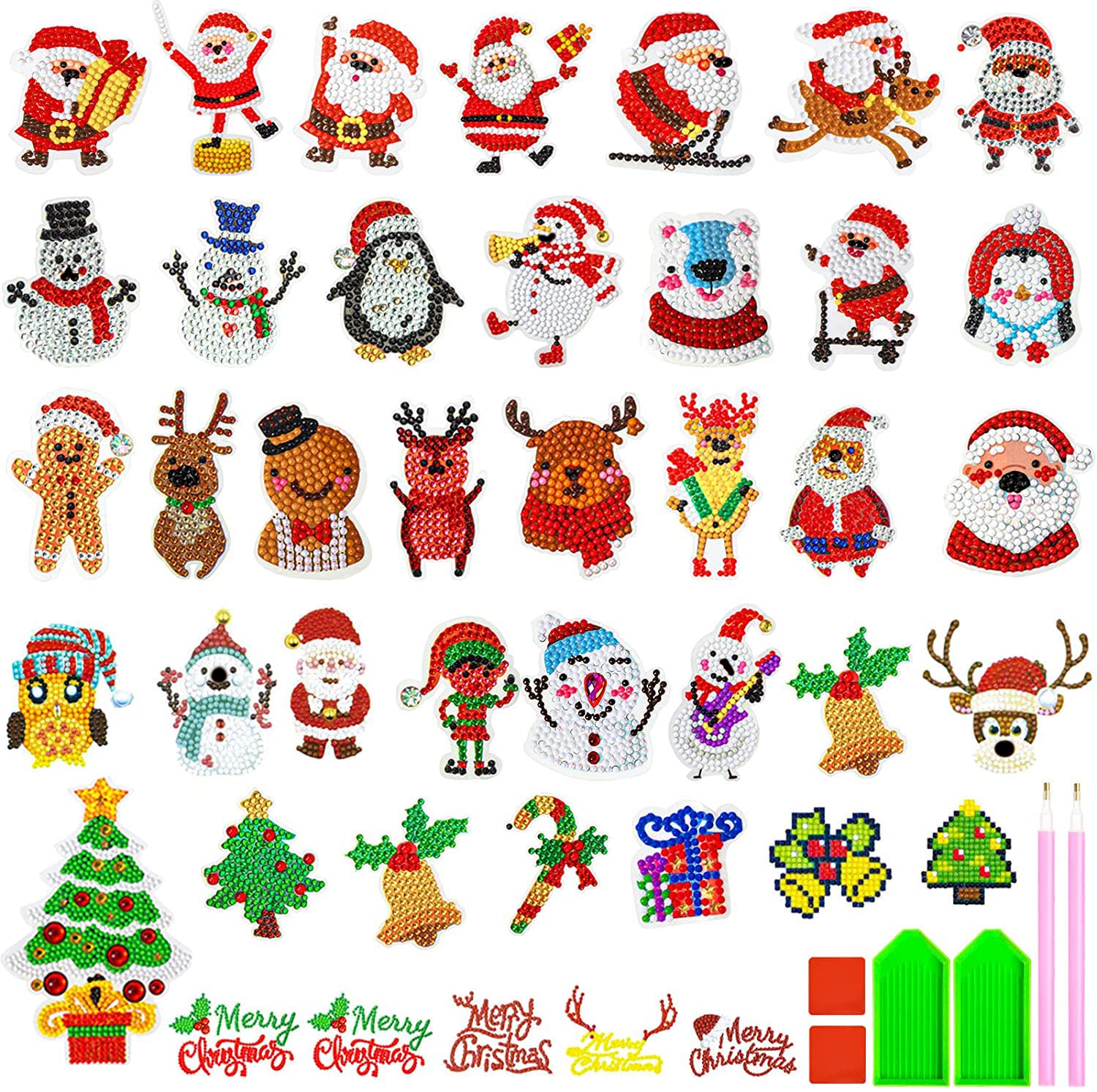 Photo 1 of 44 Pieces Christmas Diamond Painting Keychain Diamond Painting Stickers 5D DIY