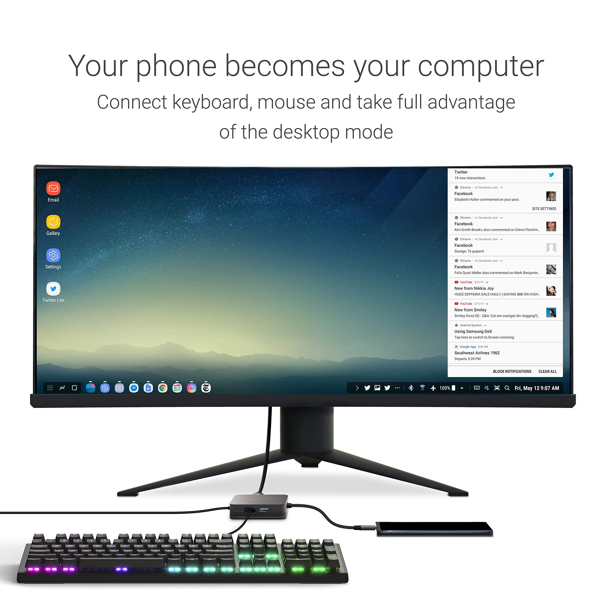 Green Cell® USB-C HUB Adattatore 6 in 1 (3X USB 3.0, HDMI 4K, Ethernet, USB-C) con Power Delivery 87W per MacBook PRO 13/15, dell XPS 13/15 e Compatibile con Dex Samsung S10 / S10+ / S10e / S9+ / S9