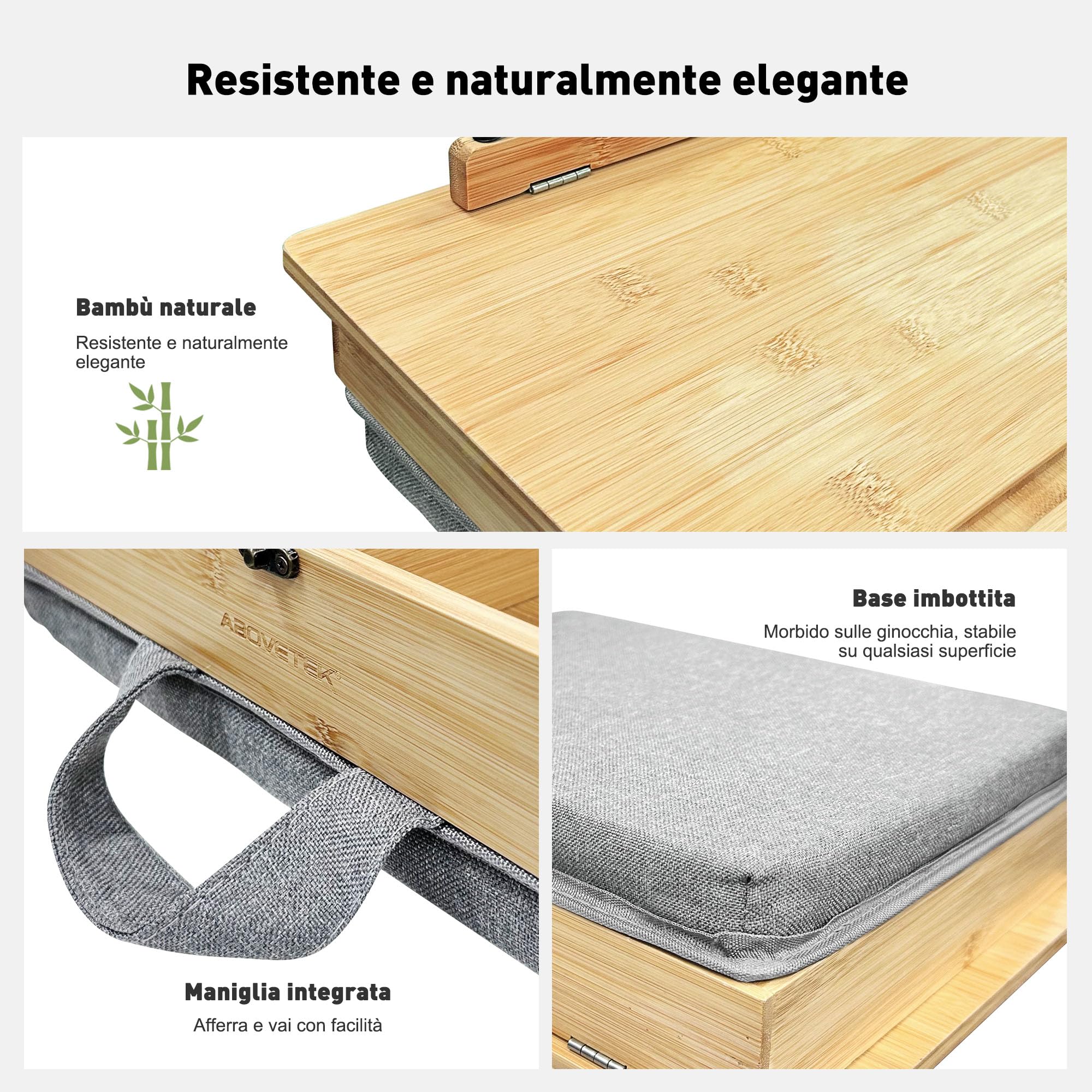 AboveTEK Leggio in Bambù con Cuscino Morbido, Supporto Regolabile con Scomparto, Porta Libro da Letto, Scrivania e Cucina, Leggio per Lettura Mani Libere e Porta Ricettario