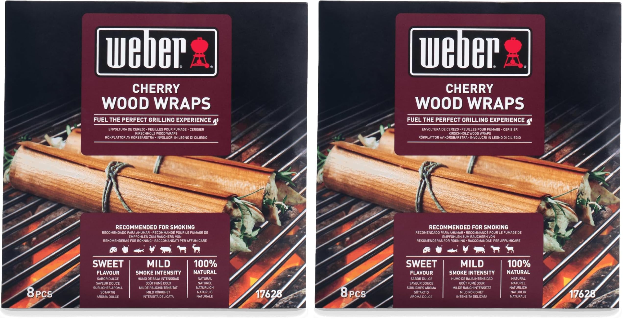 Weber Kirschholz Wood Wraps (8 Stück) - dünne, feine Wraps aus Kirschholz, zum Einwickeln von Grillgut, feine Raucharomen, 100% natürliches Holz (17628) (Packung mit 2)