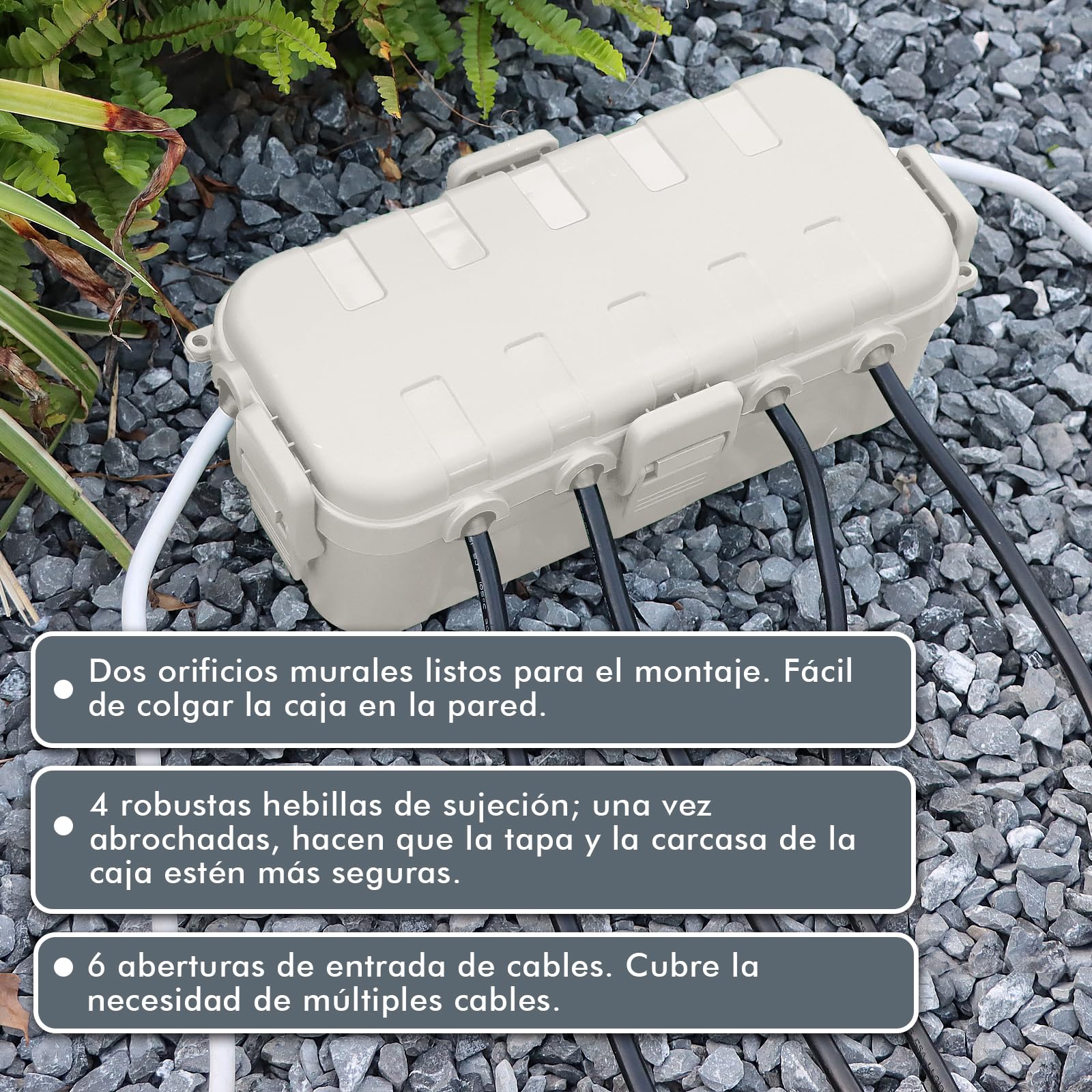 RESTMO Medium caja de cables impermeable para exteriores, IP54, caja de cables exterior, ideal para proteger cables de extensión, regletas y enchufes angulares (29cm x 13,2cm x 10cm), color almendra