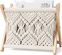 Mkono Boho Macrame Magazine Rack - Small Standing Storage Basket for Books, Newspapers, Dorm Essentials & Home Decor, 11.2"L x 7.5"W