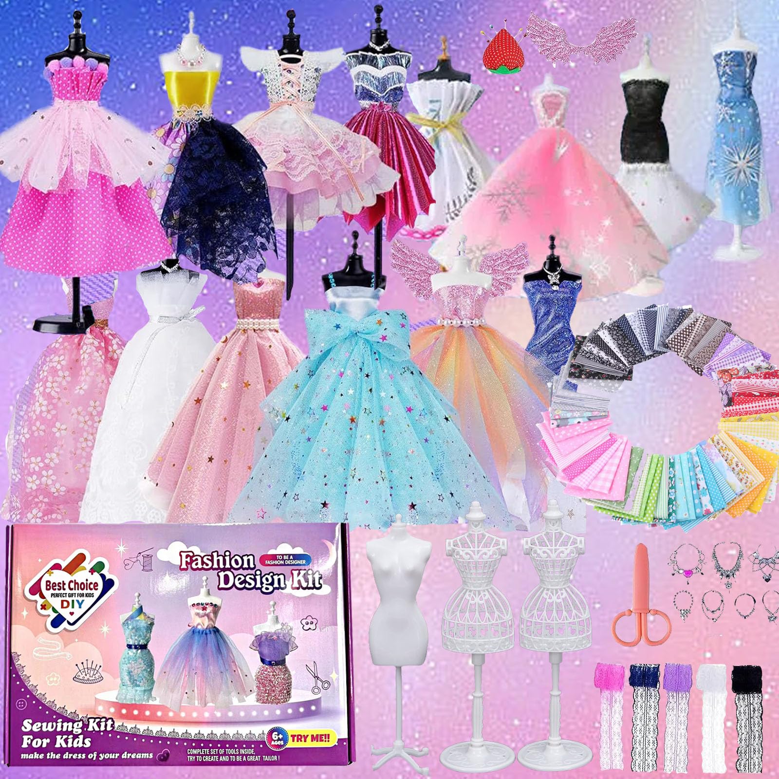Kit Couture Enfant 650 Pièces avec 3 Mannequins, Loisirs Créatifs Fille 10 Ans Bricolage Dessinons la Mode