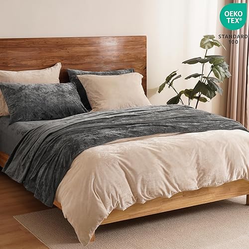 Miniatura 10 de PHF Truly Velvet - Juego de sábanas de terciopelo tamaño King, 4 piezas, juego de sábanas ultrasuaves y lujosas, acogedoras y cálidas para otoño e