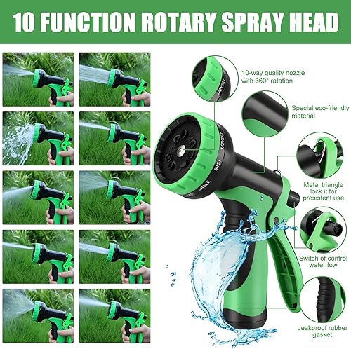 Miniatura 2 de Manguera de jardín de 100 pies, manguera de jardín flexible con boquilla de manguera de 10 funciones, manguera sin torceduras, manguera de agua