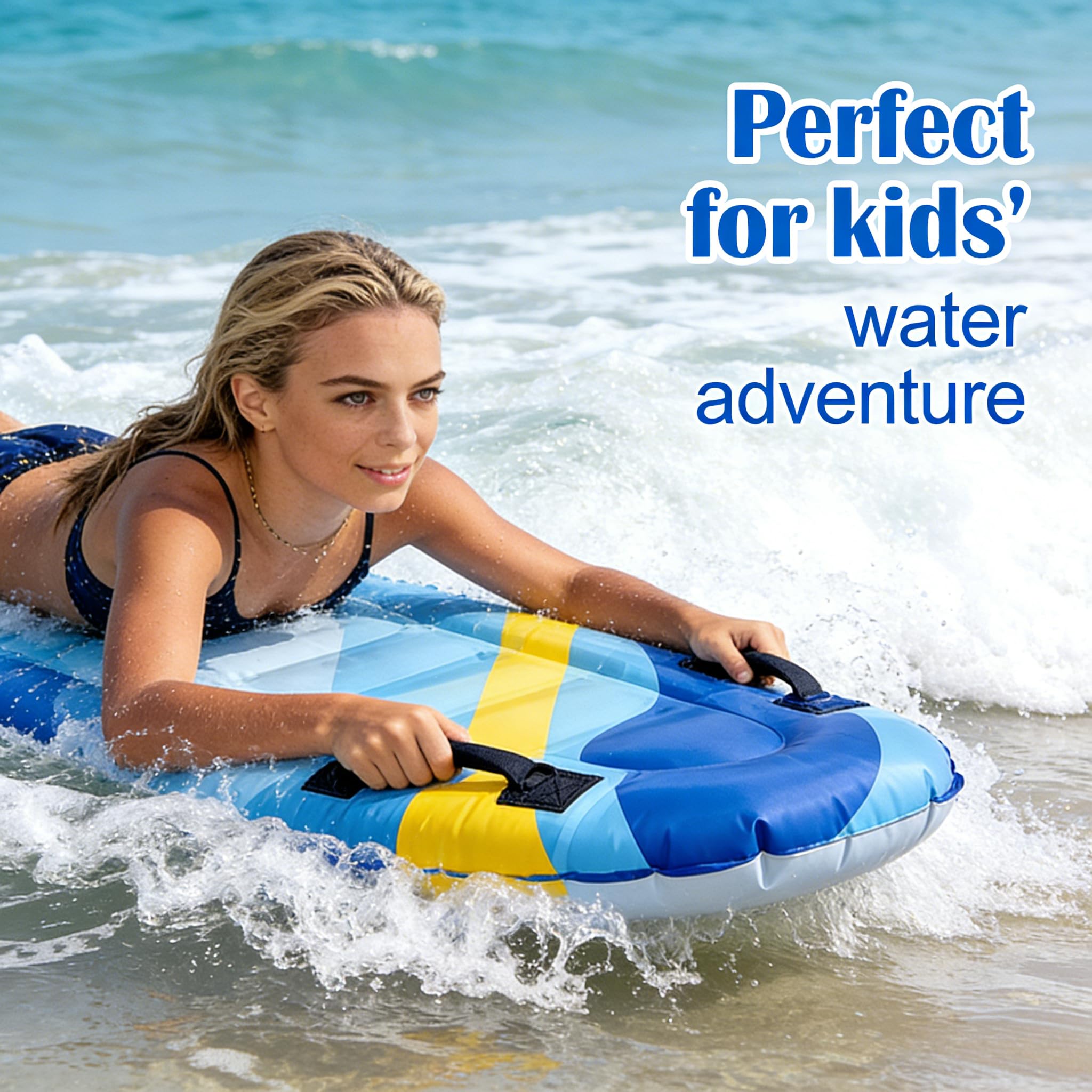 Bodyboard gonfiabile per bambini e adulti, 75 x 65 cm, portatile e pieghevole con 2 manici, tavola da surf in PVC per spiaggia, piscina e nuoto apprendimento, sport acquatici estivi