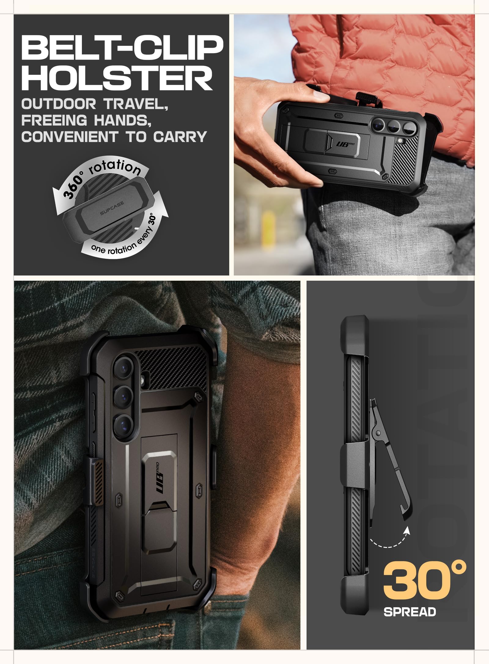 SUPCASE Coque pour Samsung Galaxy S25 avec 2 Protecteurs d’Ecran Avant (sans Film + avec Film) [Protection Robuste Qualité Militaire] avec Support Béquille & Clip Ceinture pour Samsung S25, Noir