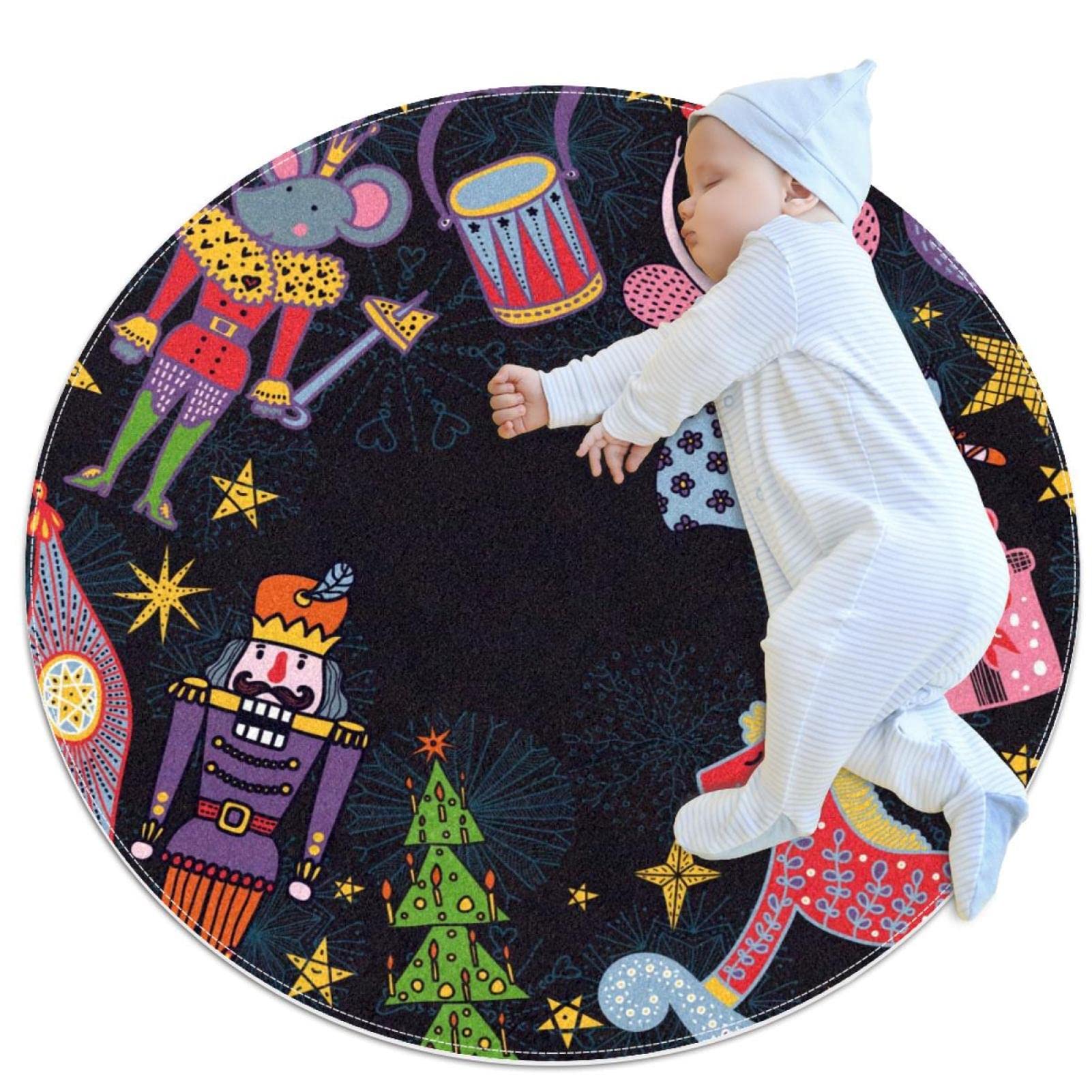 Tapis rond cheval de Noël JDEZ 100x100cm pour chambre et salon cosy