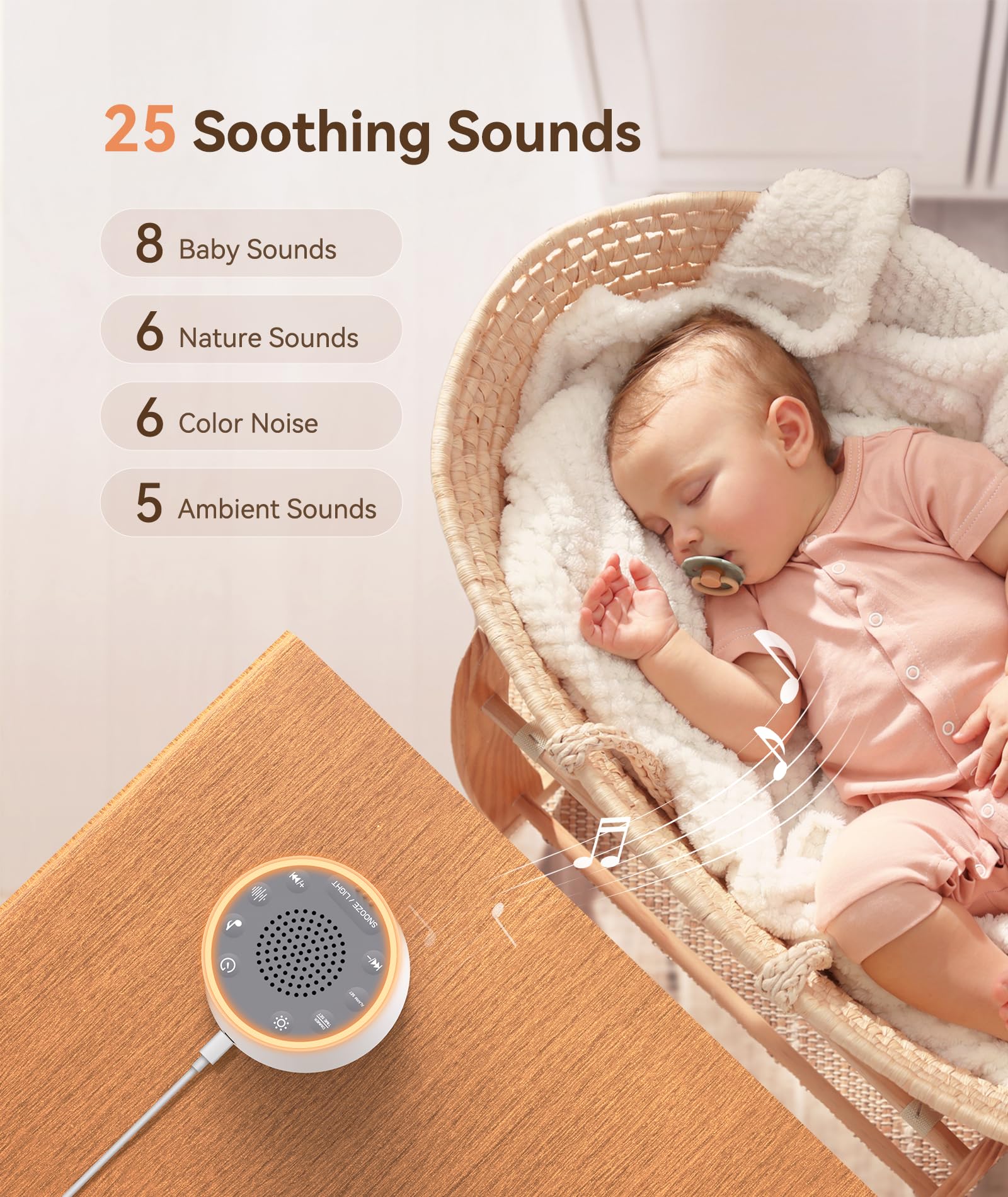 Dreamegg White Noise Machine mit Licht und Wecker, Weißes Rauschen Gerät für Erwachsene und Kinder, 25 Beruhigende Geräusche, 10 Farben Nachtlicht, Timer, Perfekt für Schlafzimmer & Kinderzimmer, USB