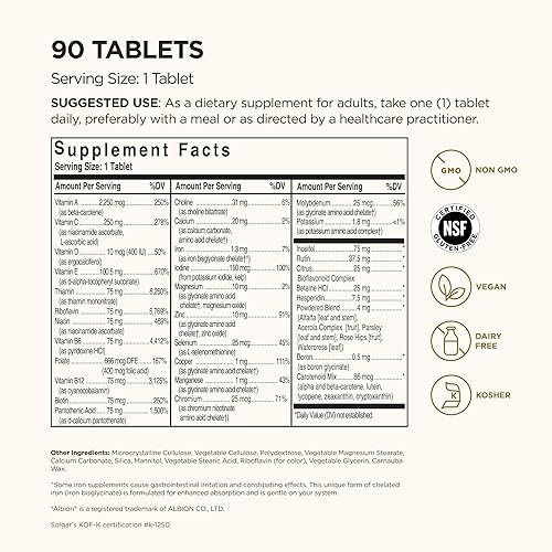 Miniatura 2 de Solgar Fórmula VM-75 90 comprimidos multivitamínico con minerales quelados vitamina A B6 B12 C D E biotina magnesio calcio hierro zinc vegano sin