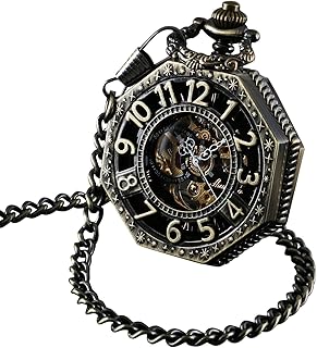 ShoppeWatch Men’s Pocket Watch with Chain | Hand Winding Vintage Pocket Watch | Classic Mechanical Movement Pocketwatch | ...