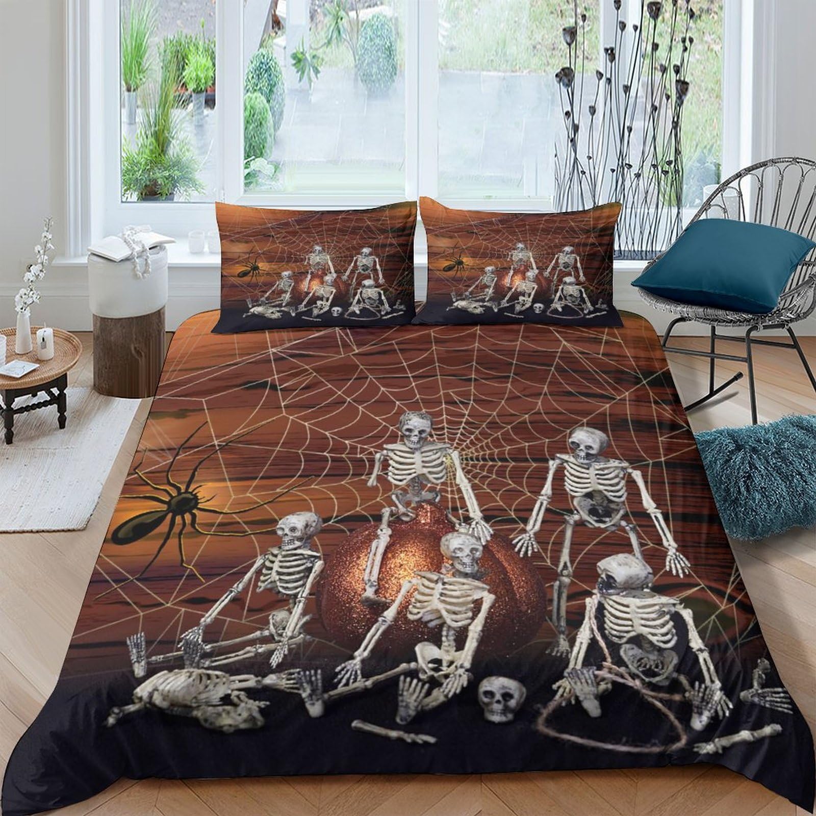 Ctjqhvkz Style-3 3D Printed Skeleton Halloween Fitted Sheet Microfiber Soft Anti-Slip Bed Cover For Bedroom Guest Room Decor Single（135X200cm）