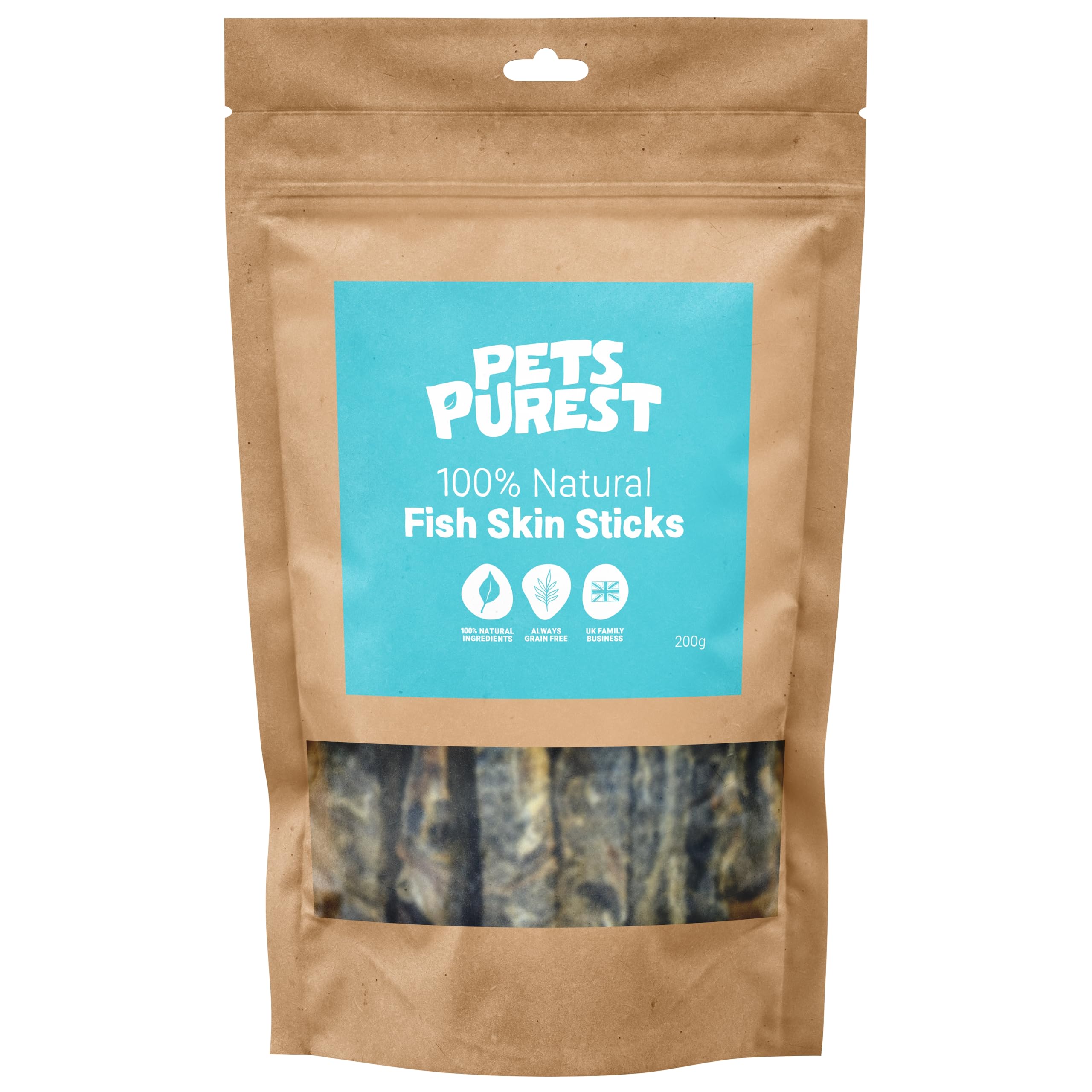 Pets PurestFish Skin Dog Treats - Air-Dried Fish Skins for Dogs. For Teeth, Joints, Skin & Coat Health. 100% Natural Treats with Benefits 200g
