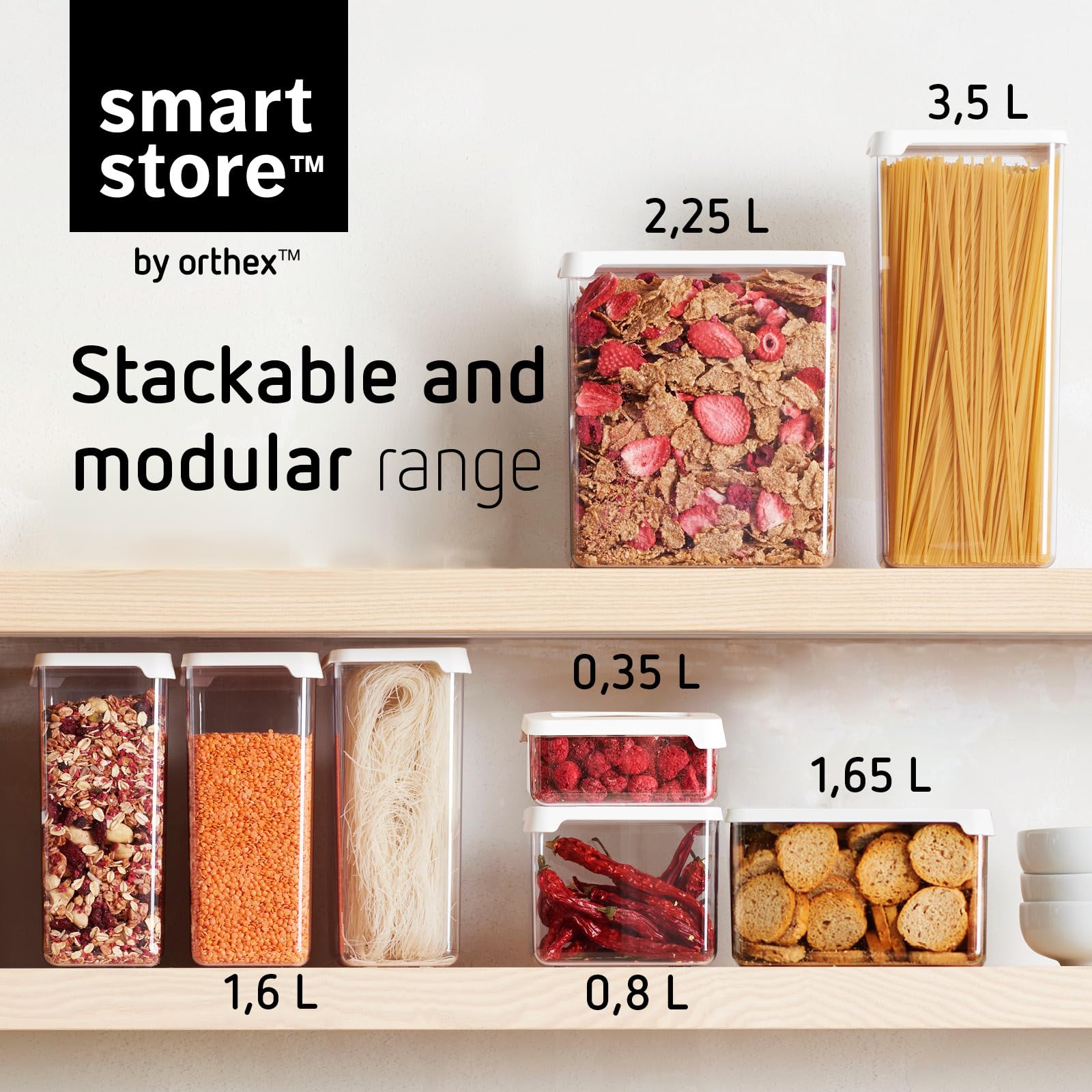 SmartStore Przezroczyste, hermetyczne pojemniki na suchą karmę z pokrywkami, zestaw 8, plastikowe pudełko do przechowywania z pokrywką, nie zawierają BPA, nadają się do mycia w zmywarce,