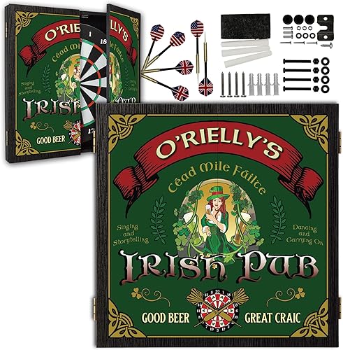 Miniatura 7 de Juego de gabinete de tablero de dardos personalizado con 6 dardos de punta de acero, tablero de dardos de papel, tiza y borrador