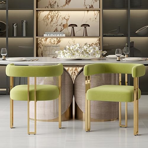 Miniatura 23 de Juego de 4 modernas sillas de comedor blancas Boucle con patas de metal dorado, sillones tapizados de barril de mediados de siglo con respaldo