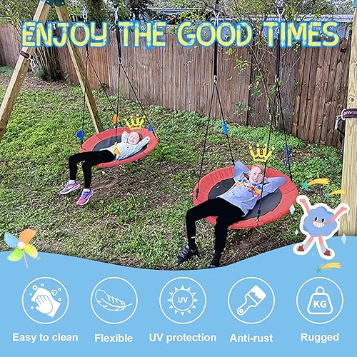Miniatura 4 de Hishine Columpio de platillo de 43 pulgadas para niños columpio de platillo volador impermeable con giro de 360 correas para colgar cuerdas