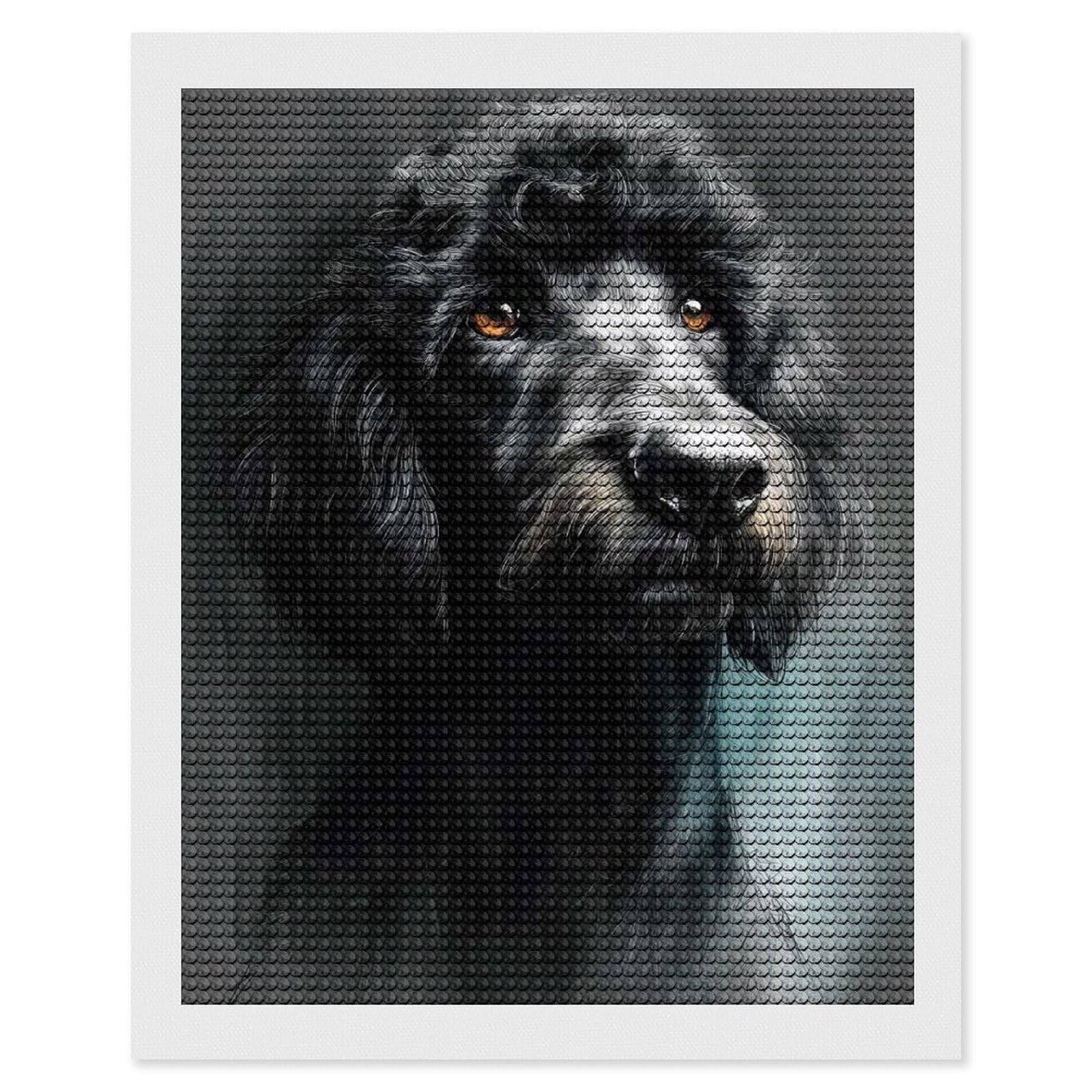 Junmoney Elegant Black Poodle Portrait DIY Diamond Art Canvas Kit 16"x20", Simple to Start, Fun Craft Experience, Modern Decor, Gift Idea, Adhesive Canvas