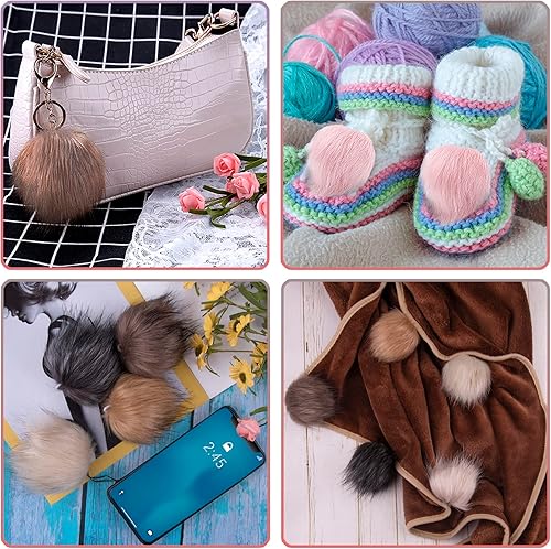 Miniatura 5 de SIQUK 50 pompones de piel sintética con lazo elástico, pompones de piel sintética de zorro para sombreros, zapatos, bufandas, guantes, bolsas,