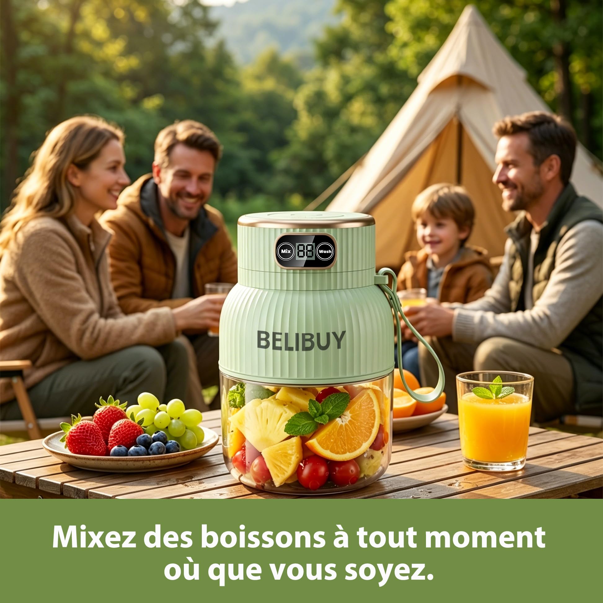 Mélangeur Personnel Portable, Compact Sans Fil, Sans BPA, 600ml (20 oz), Rechargeable USB-C – Pour Jus, Milkshakes, Smoothies – Idéal pour Voyages, Salle de Sport, Bureau
