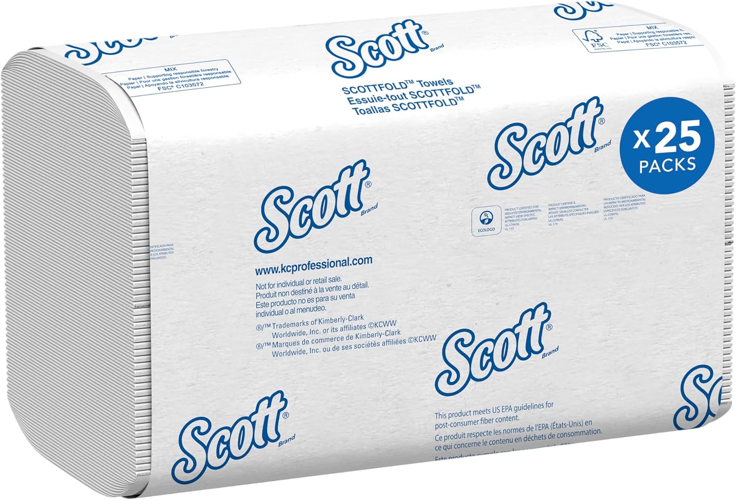 Scott Professional Pro Scottfold Universal Multifold Paper Towels, Bulk (01960), Absorbency Pockets, White 7.8"x12.4" Towel (175 Sheets/Pack, 25 Packs/Case, 4,375 Sheet Total)